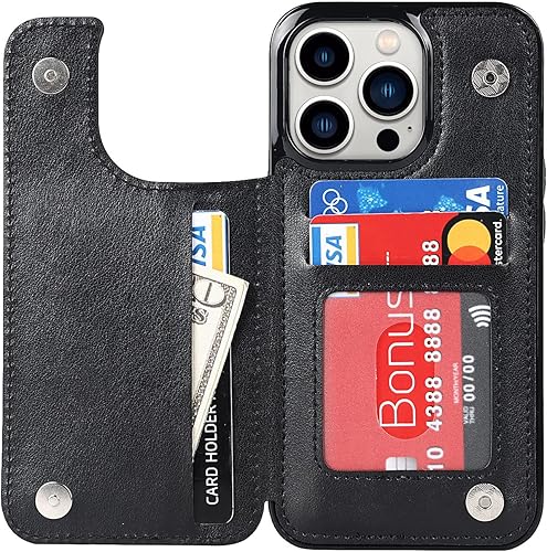 Miniatura 4 de Funda para iPhone 13 Pro 13Pro con tarjetero y tarjetero, funda protectora con soporte para ranura de crédito y funda delgada de cuero para iPhone