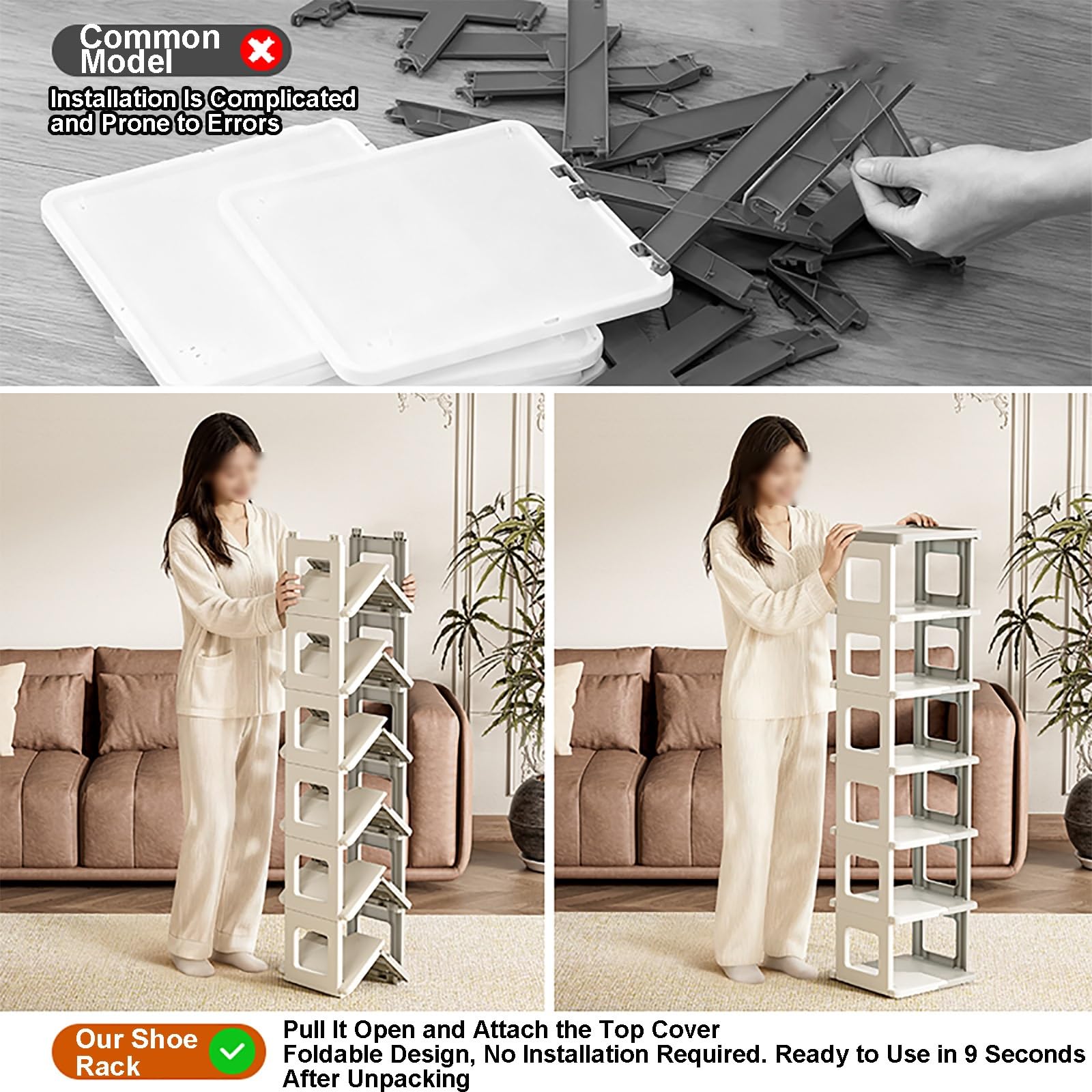 Scarpiera salvaspazio sottile in PP a 5/7 ripiani per ingresso, soggiorno, bagno, design compatto (26 x 27 x 75 cm)