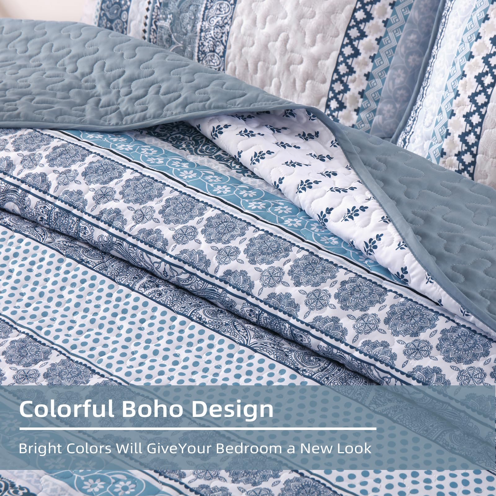 WONGS BEDDING Set con copripiumino bohémien, 3 pezzi, leggero, estivo, per tutte le stagioni (243,8 x 228,6 cm)