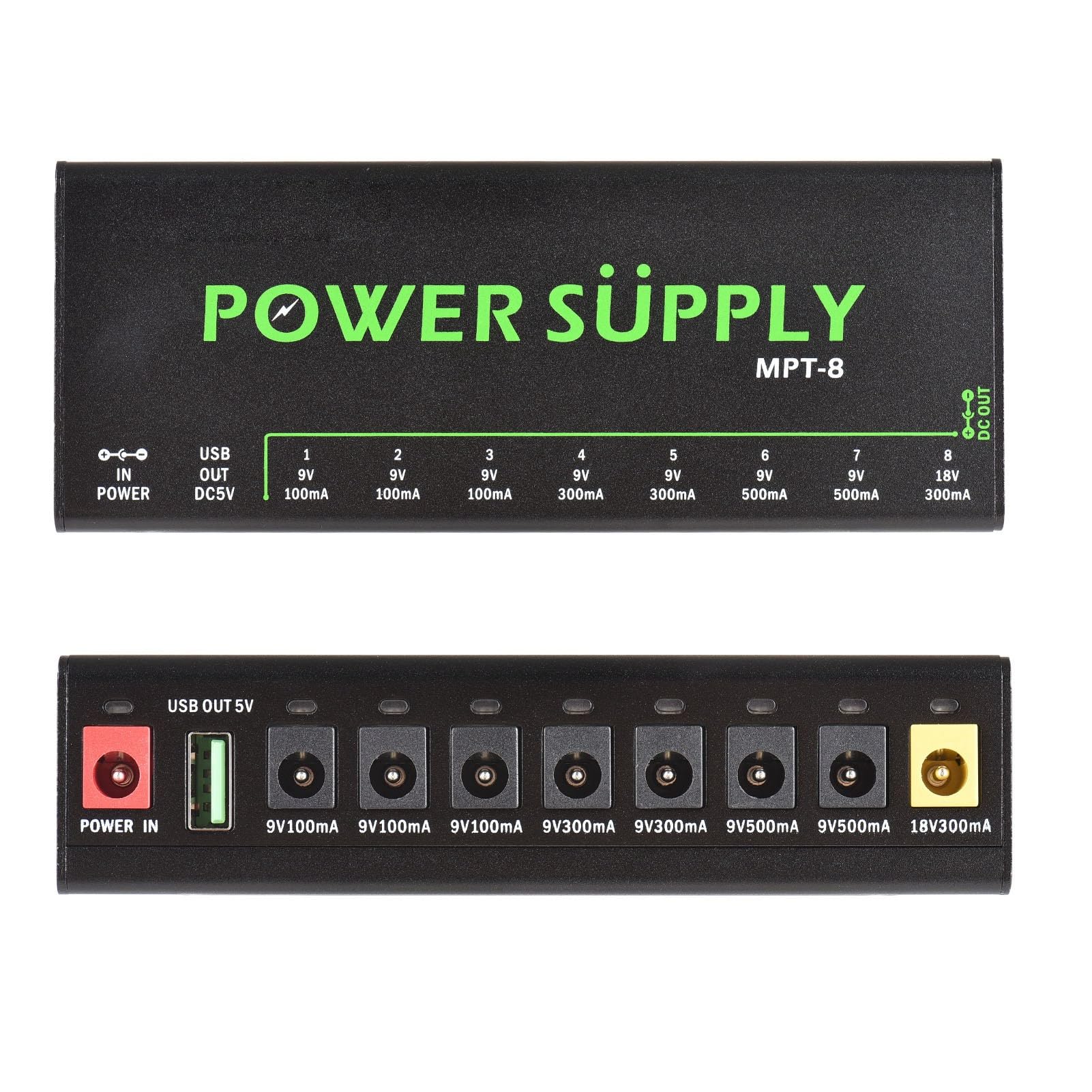 HUIOP Alimentatore per Pedali per Chitarra a 8 canali con Protezione Indipendente dai cortocircuiti Indicatore di Alimentazione a LED Alimentazione per Pedali per Effetti a Pedale per Chitarra