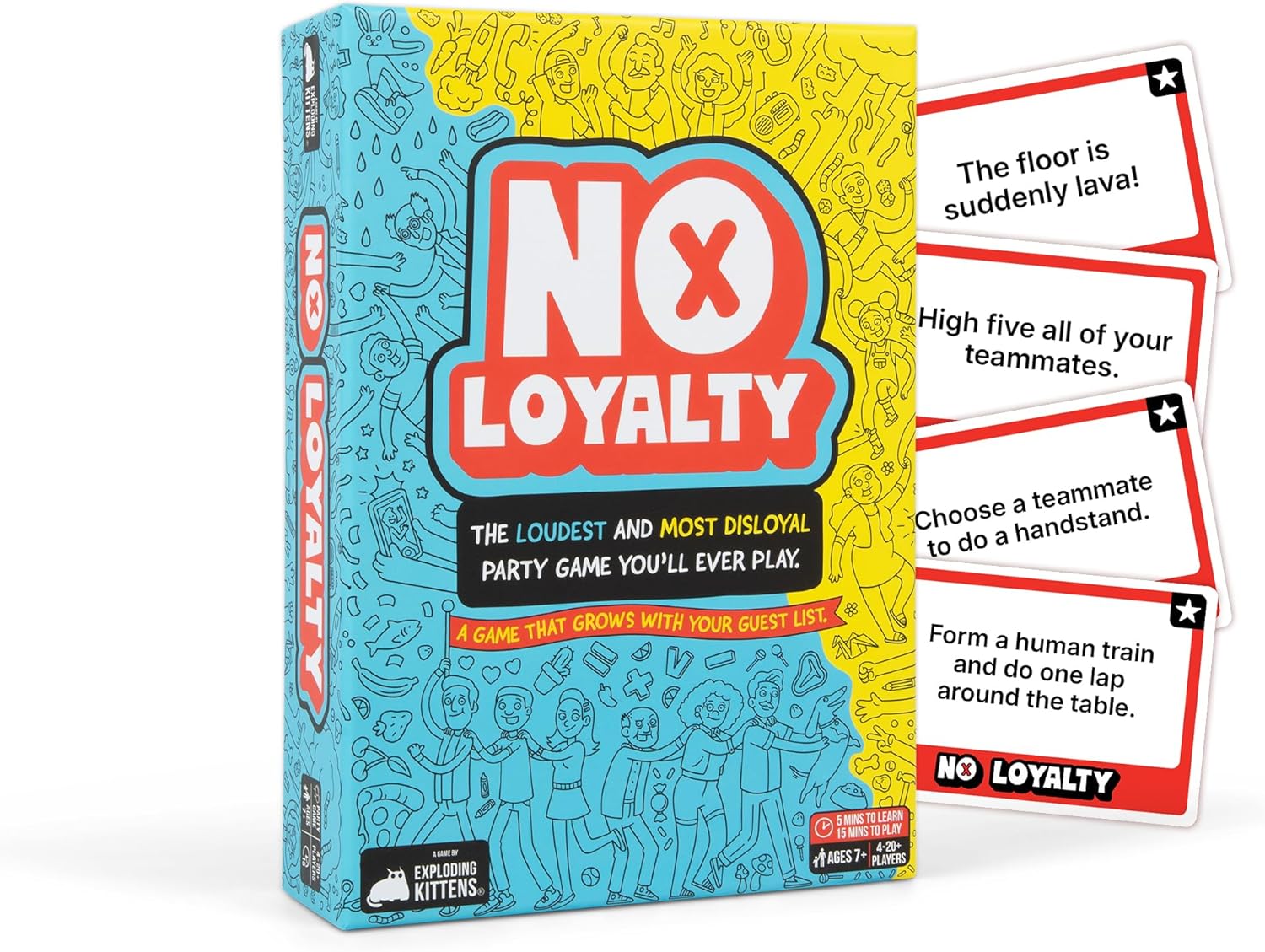 Exploding Kittens No Loyalty – Win Challenges, Switch Teams, Repeat – Chaotic Party Game for Large Groups, and Holidays – 4–20 Players Ages 7+