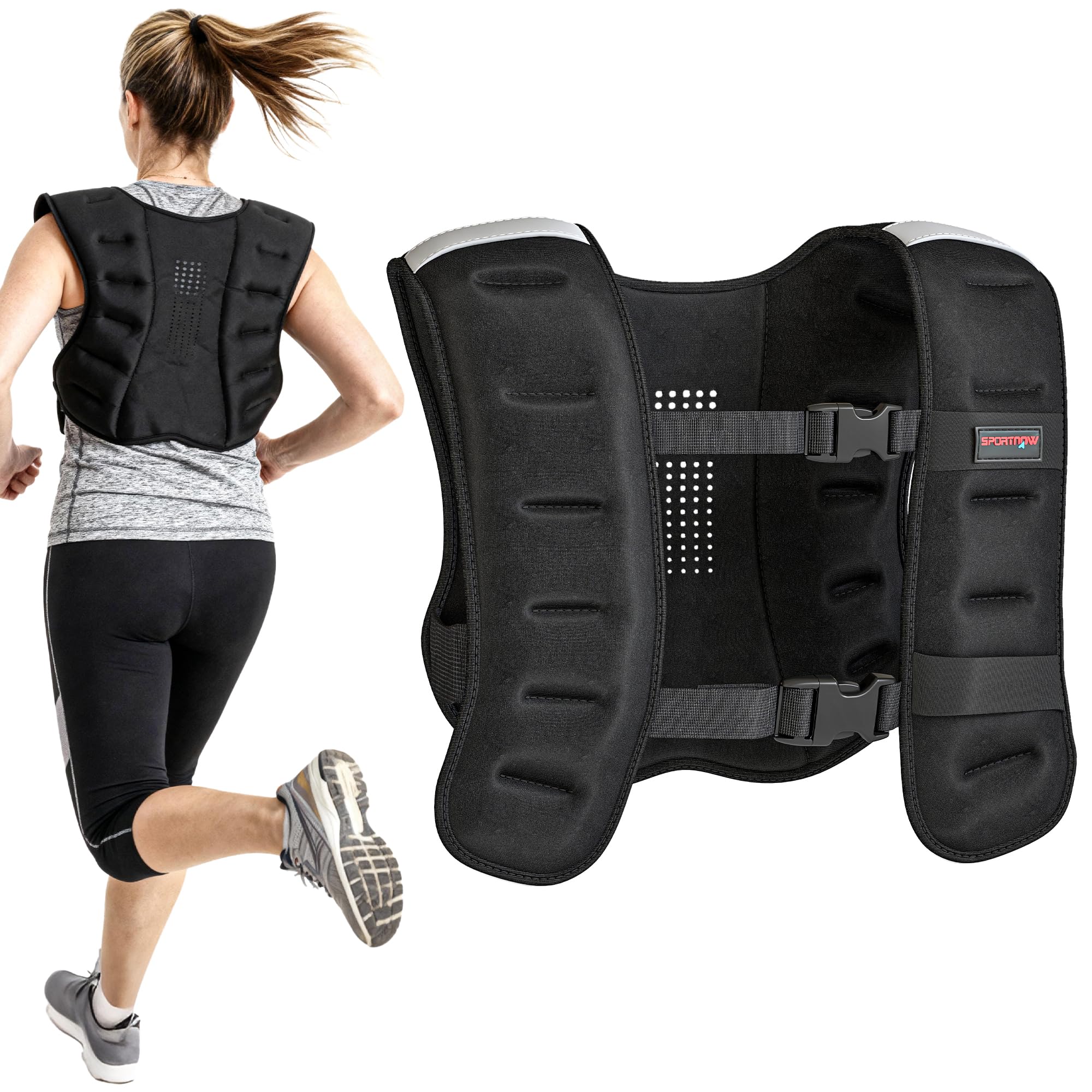 SPORTNOW Chaleco Lastrado 5kg Transpirable 2 Correas Ajustables Negro | Chaleco Peso Entrenamiento, Bandas Reflectantes, para Entrenamiento de Fuerza, Jogging