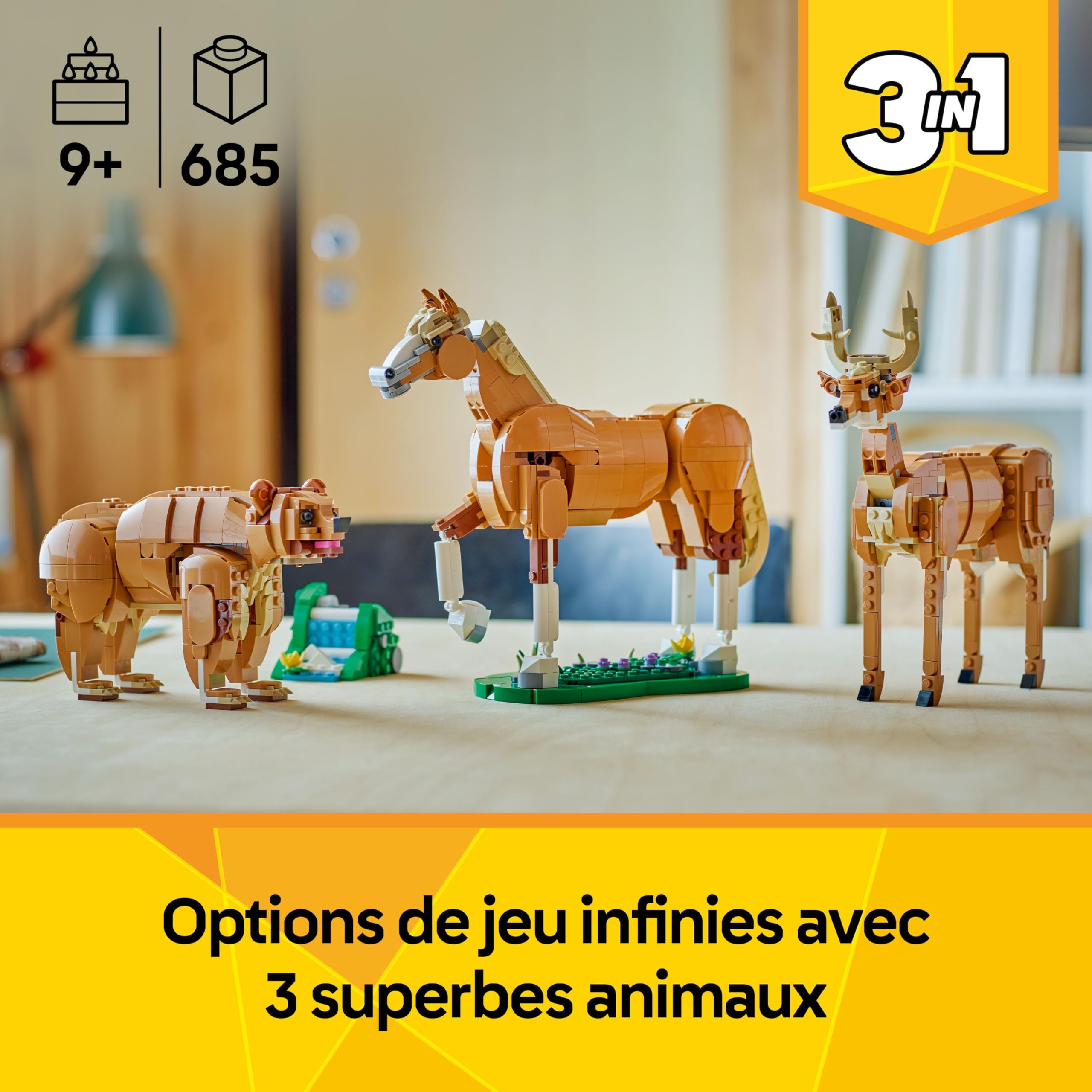 LEGO Creator 3-en-1 Le Beau Cheval - Jouet de Construction - Figurine d'animal se Transformant en Maquette d'ours avec Cascade ou de Chevreuil - Cadeau Original pour Fille ou Garçon dès 9 Ans 31166