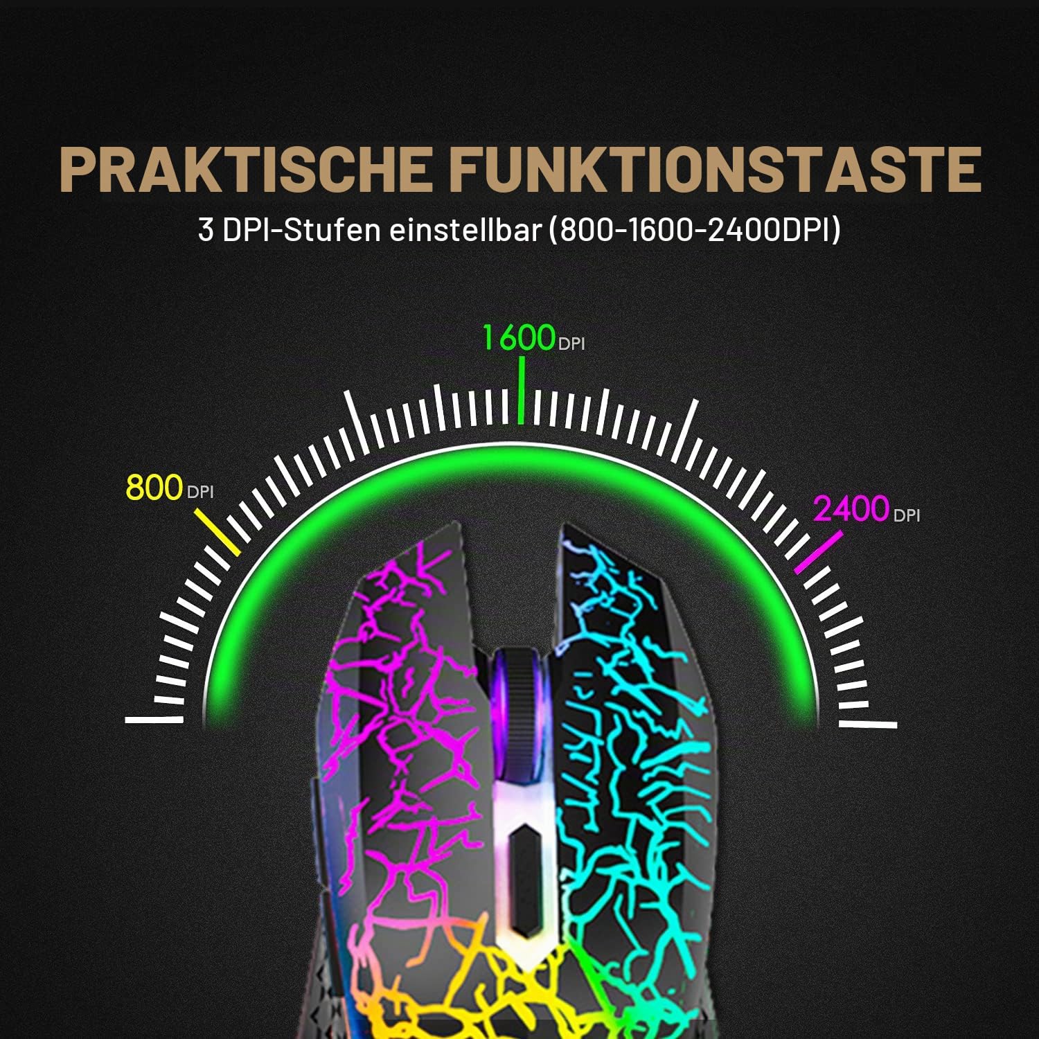 Kabellose Gaming-Tastatur und Maus, 87 Tasten, Regenbogen-LED-Hintergrundbeleuchtung, wiederaufladbar, 3800 mAh Akku, mechanisches Gefühl, Anti-Ghosting, ergonomisch, wasserdicht, RGB-Maus (schwarz)