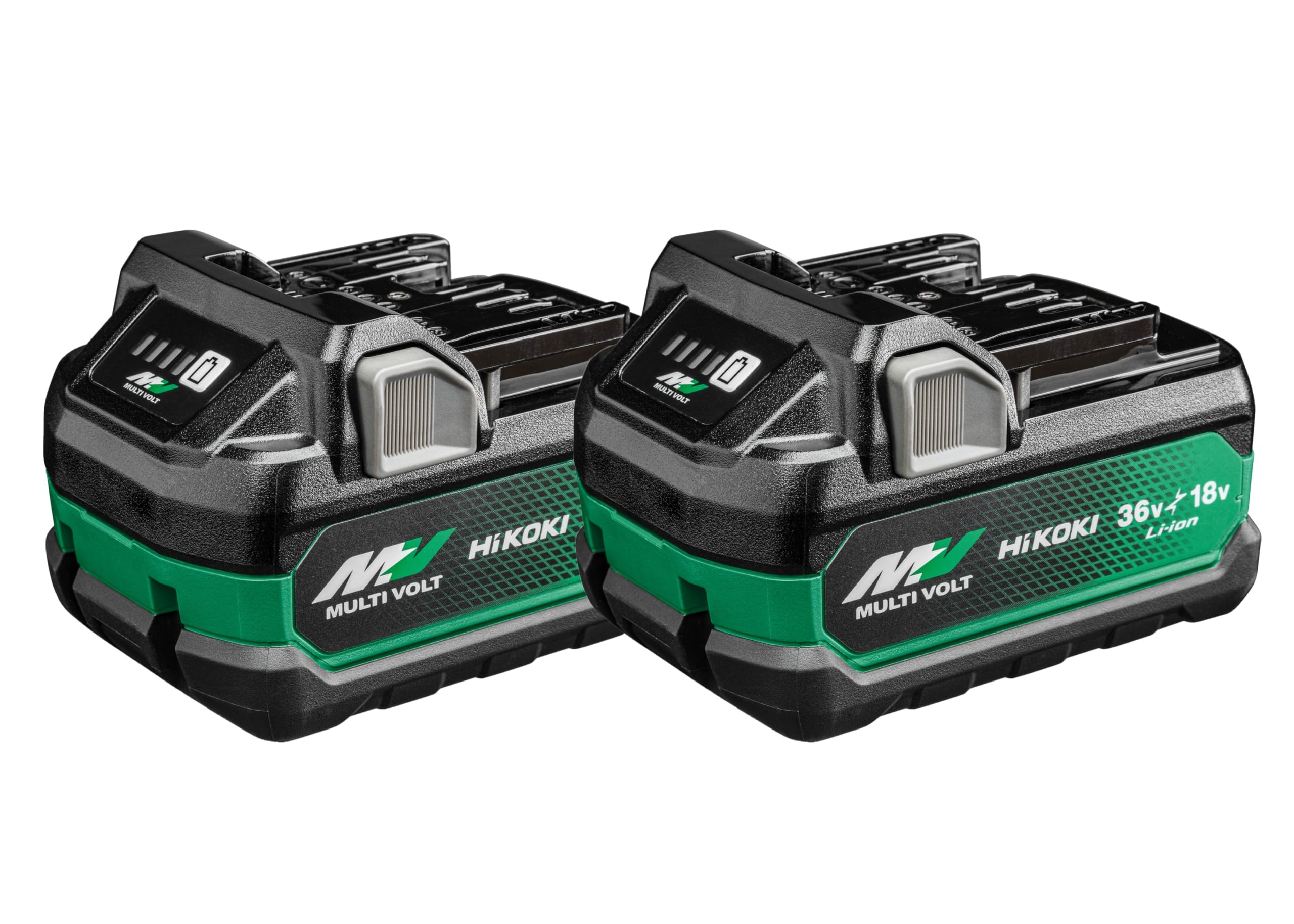 HiKOKI Booster Pack - Juego de 2 Baterías MULTIVOLT (18 V/36 V - 2.5 Ah/5.0 Ah) y Cargador (Li-Ion, Indicador LED de Nivel de Carga de 4 Etapas, Tiempo de Carga 32 Minutos)