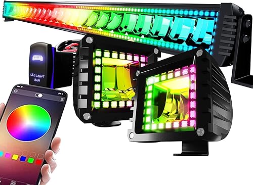 FEELON Barra de luz LED RGB de 50 pulgadas 2 módulos LED de inundación de 4 pulgadas con persecución multicolor halo RGB 16 colores sólidos sobre 92 disponible en Yaxa Colombia