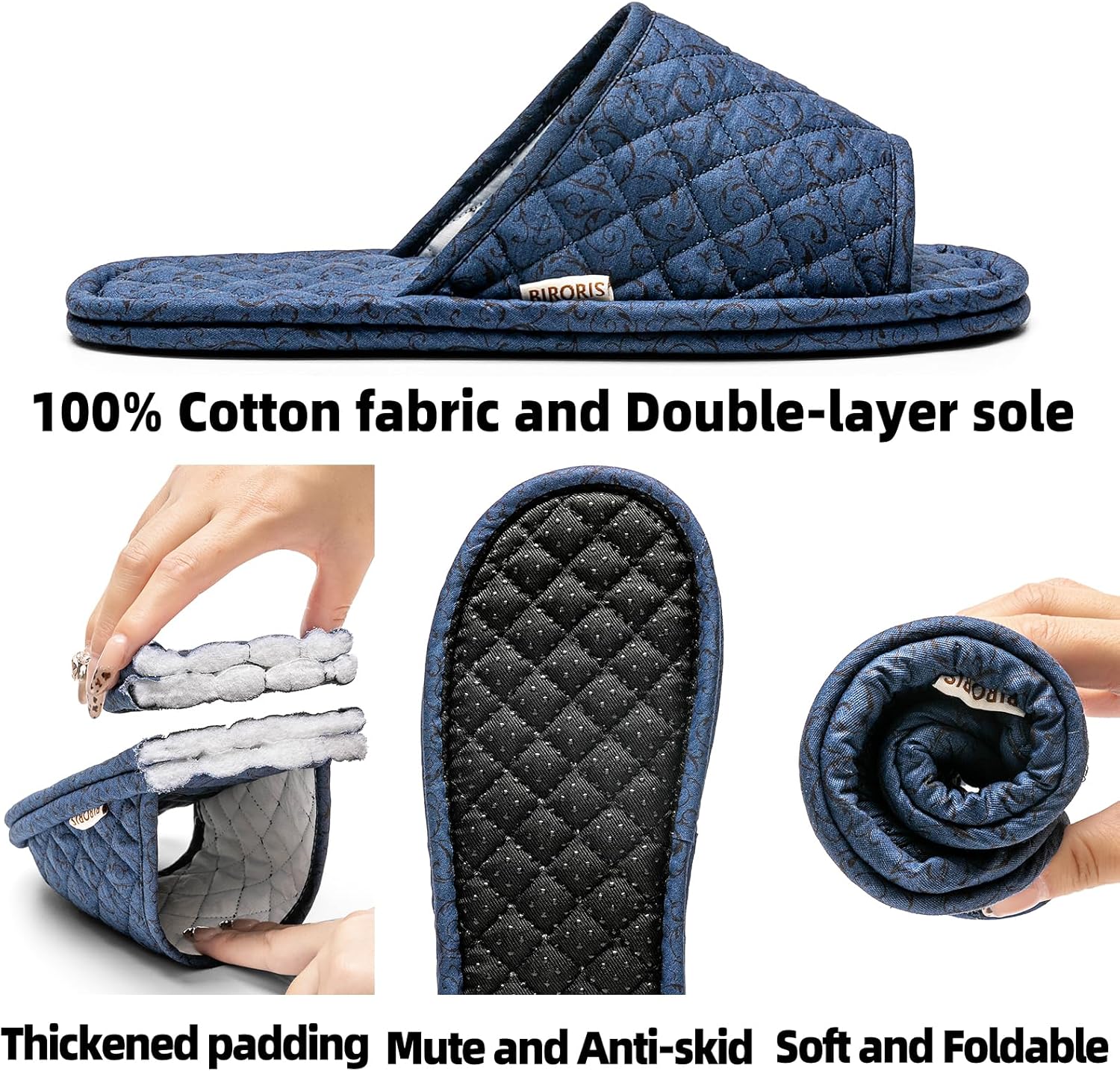 3 Pairs Plaid House Slippers for Men, Open Toe Indoor Slippers Comfortable Washable Portable Foldable Guest Travel Hotel Airplane Spa Slippers - Image 3