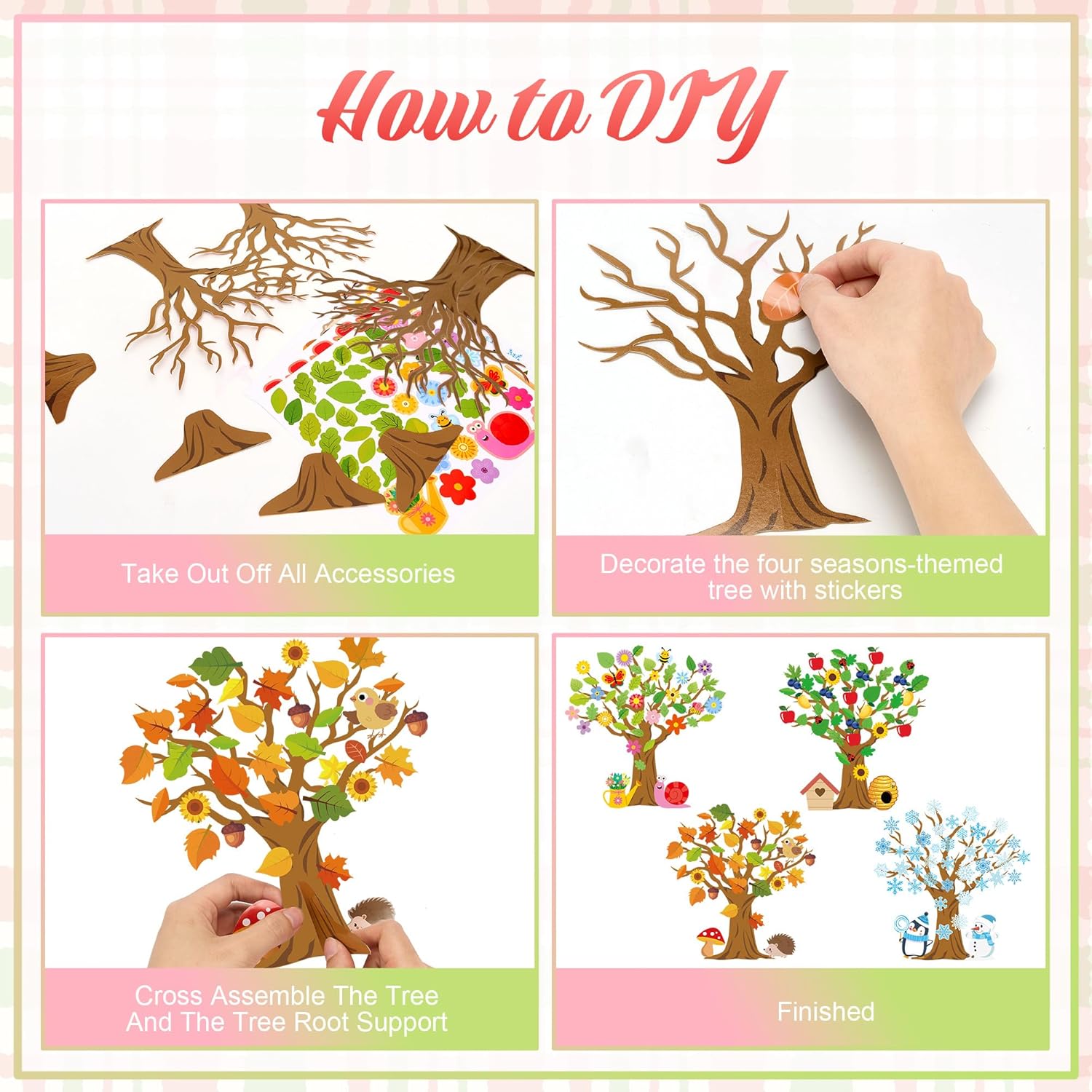Bafeil 32 Set Seasonal Trees Craft Kits Make Your Own DIY Four Seasons Tree Decoration Spring Summer Autumn Winter Sticker Art Craft for School Classroom Home Activity Party Favor Supplies
