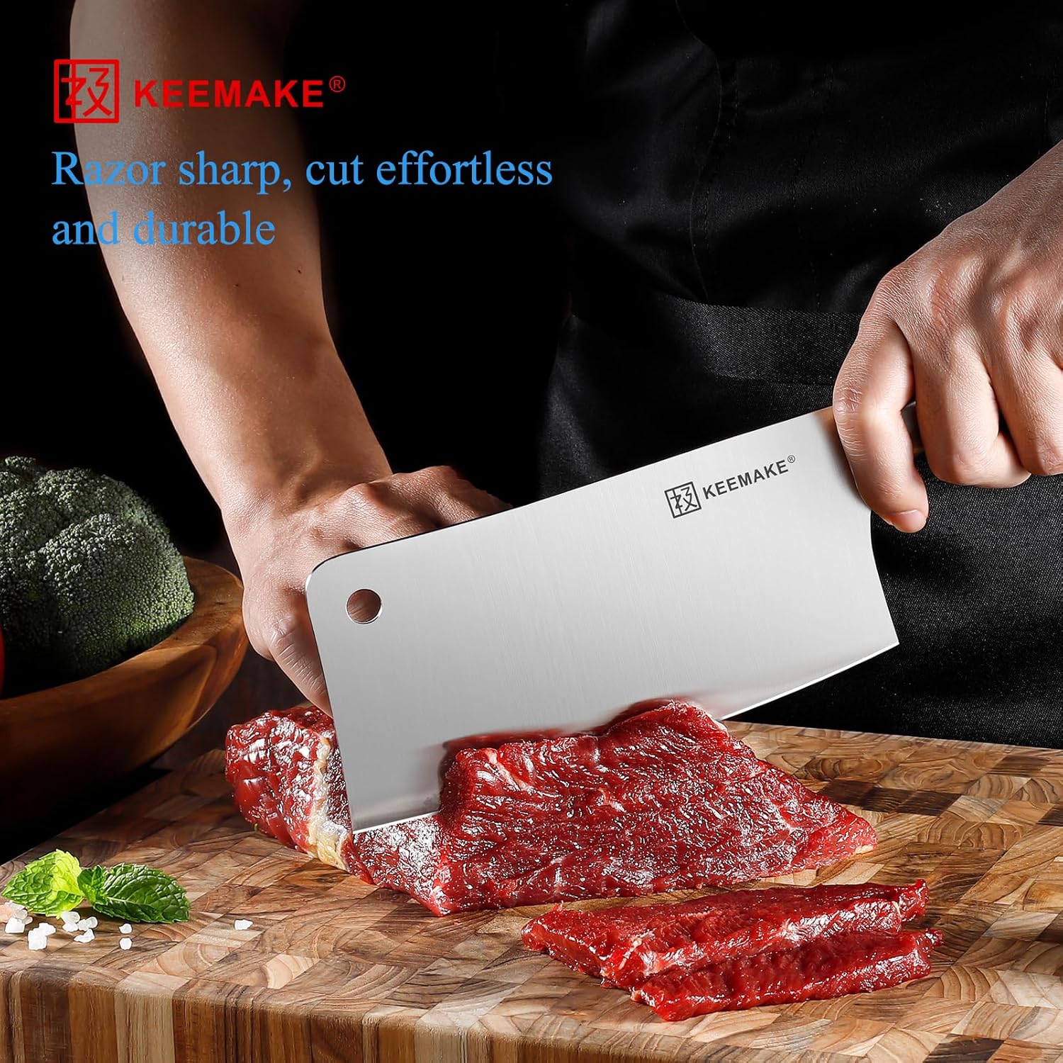 KEEMAKE Cleaver Knife 7 inch, Meat Knife Heavy Duty with German High Carbon Stainless Steel 1.4116 Chopper Knife, Vegetable knife with Ergonomic Pakkawood Handle Chinese Chef Knife