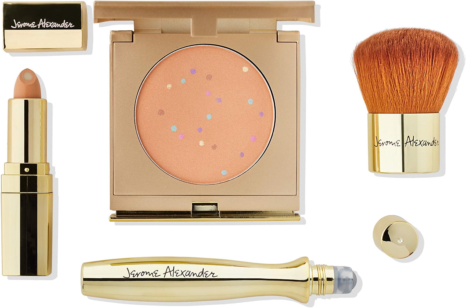 Jerome Alexander50th Anniversary Complete 4 Piece Makeup Set - MagicMinerals Powder Foundation Gold Compact, Kabuki Brush, CoverAge Under Eye Concealer & CoverAge Roller Ball, Limited Edition (Dark)