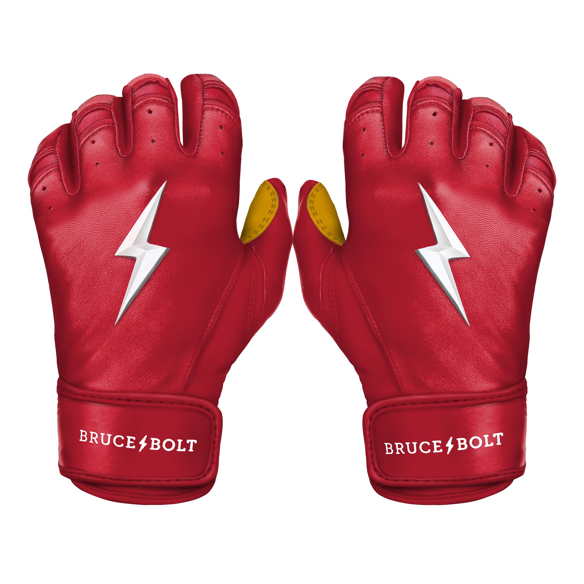 BRUCE BOLT 2020 Premium Pro Red Short Cuff Cabretta Leather Baseball Batting Gloves with Glove Bag - Adult Large SRDL — image 1