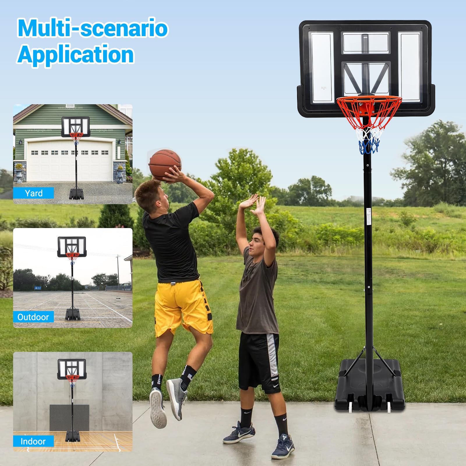 Garvee Aro de baloncesto portátil ajustable – Sistema de manivela continua de 5.5 a 10 pies – Tablero de 47 pulgadas inastillable – Portería al aire libre con ruedas para adultos y niños – Perfecto