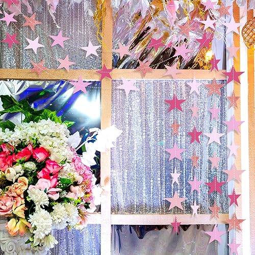 Miniatura 153 de Patelai Guirnalda de estrellas con purpurina decorativa de 130 pies para colgar en banderines de estrellas, telón de fondo para regreso a casa, Rojo