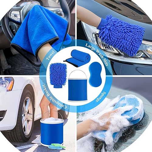 Miniatura 2 de AUTODECO Kit de limpieza de lavado de barco de 13 piezas con kit de cepillo de taladro de cubo plegable, almohadillas de fregar, esponja de lavado,