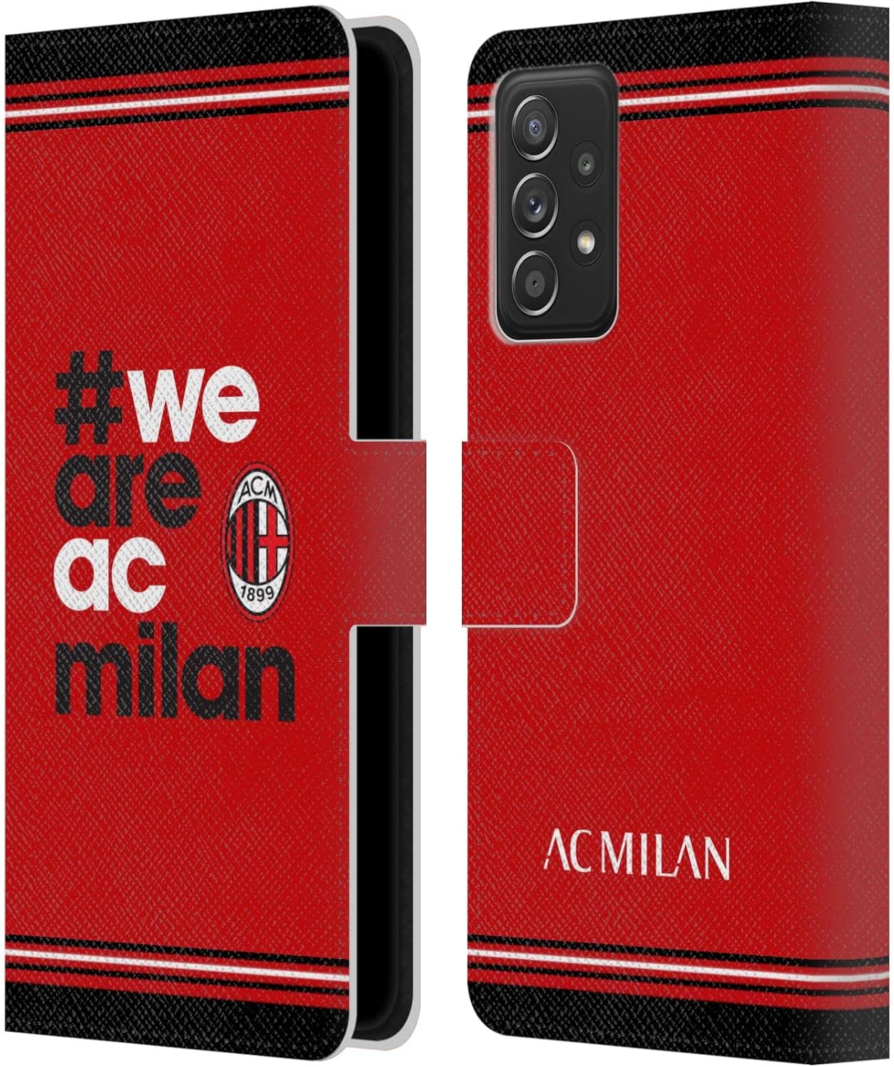 Head Case Designs Officially Licensed AC Milan Stripes Crest Leather Wallet Case Compatible with Samsung Galaxy A53 5G (2022)