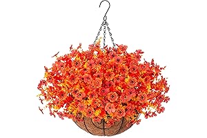 Artificial Fake Fall Autumn Hanging Mums Flowers Plants in Basket for Outdoor Outside Decor