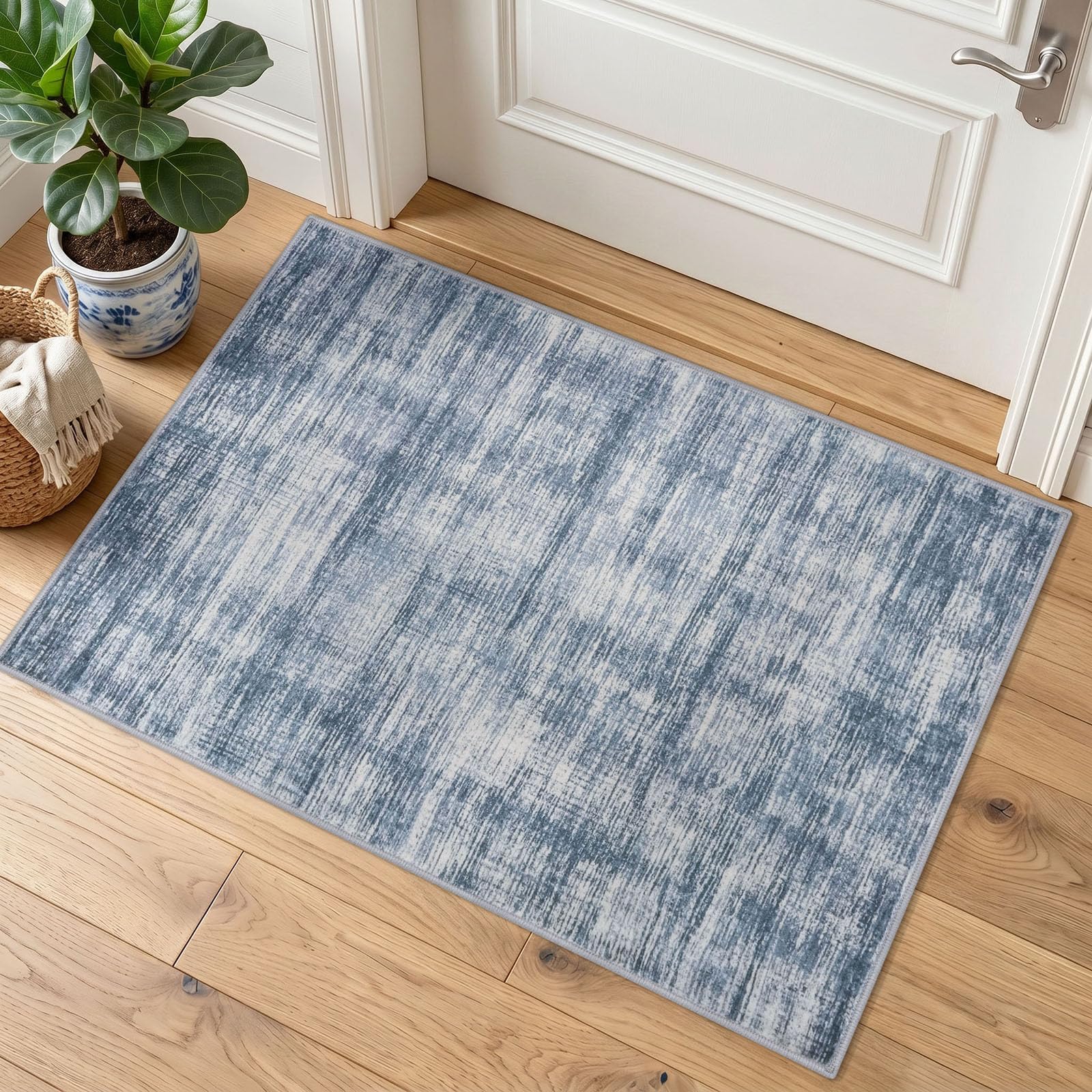 KOZYFLY Abstract Entryway Rug 2x3 Washable Door Mat Indoor Dusty Blue — image 1