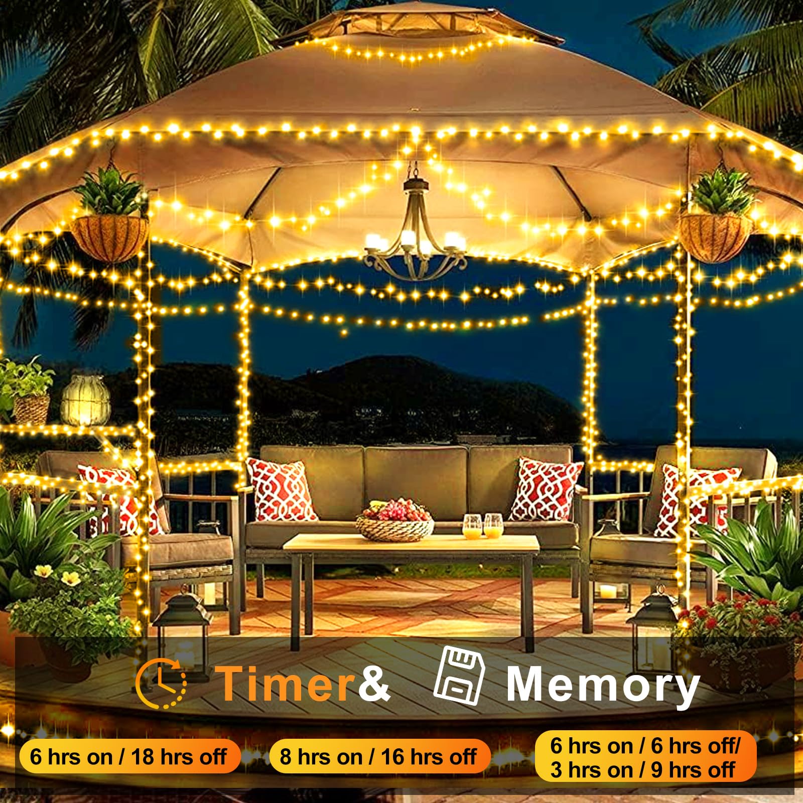 SAUIRS 60FT 160 LED Christmas Lights Outdoor String Lights with 8 Modes Timer Waterproof Fairy Light Plug in for Outside Indoor Party Xmas Palm Tree Yard Wedding Decorations(Warm White)