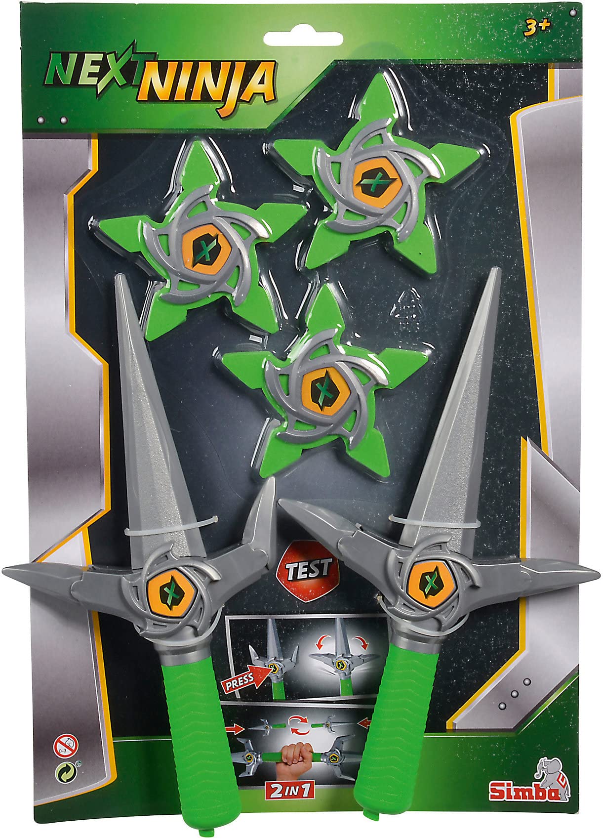 Simba 108042239 - Coltello Next Ninja da assemblare con tre stelle di lancio, 2 coltelli con funzione mech e da incastrare, 3 stelle di lancio, a partire dai 3 anni in su