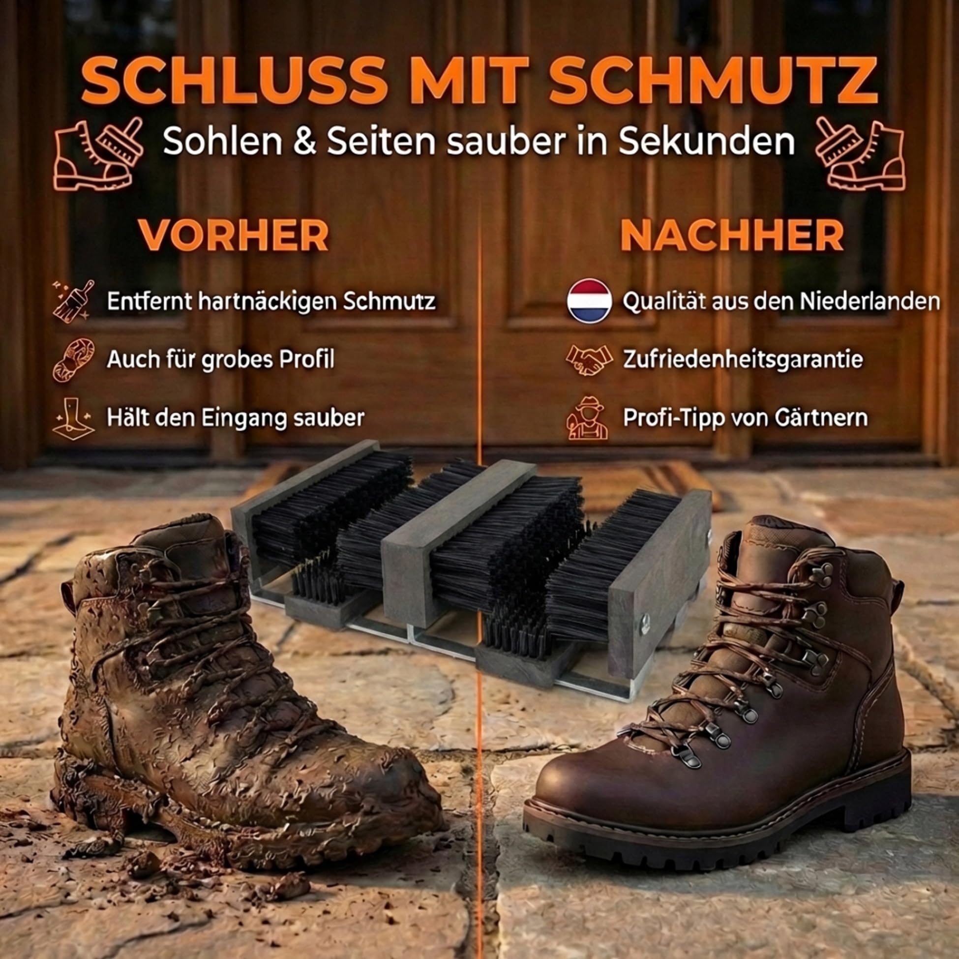 Borstelshop Schuhabstreifer mit Halterung - Fussabtreter Aussenbereich - Fußabtreter Außen - Schuhabstreifer Aussen Bürsten - Robuster Fußabstreifer - 60x30cm - Schwarz