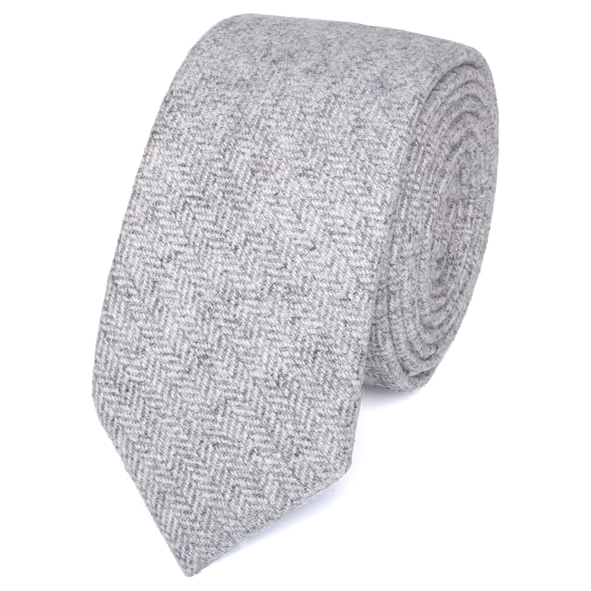 Db Dickie Bow Men's Light Grey Herringbone Luxury Wool Skinny Neck Tie (Light Grey Herringbone) - Suitable For Formalwear, Office, Weddings, Parties, Grooms & Grooms Outfits