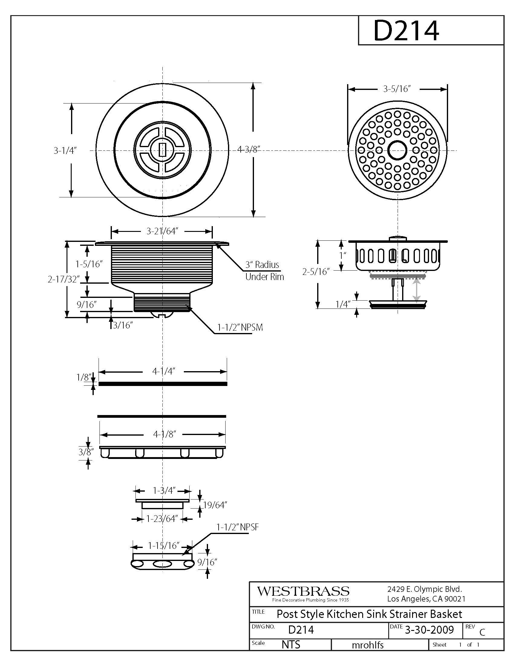 Westbrass D2145 dos Post estilo gran cocina cesta filtros