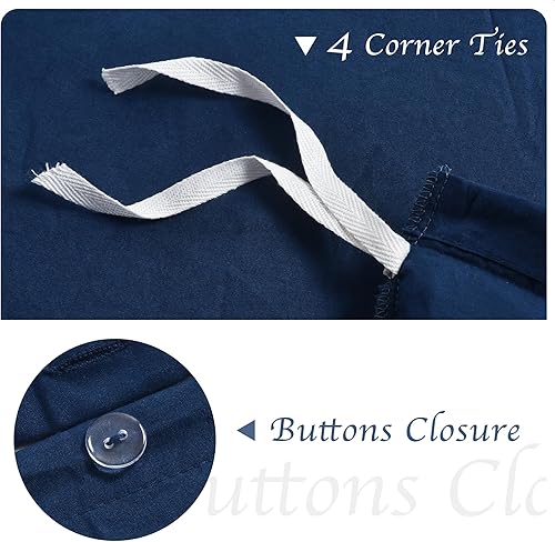 Miniatura 3 de Tyfitb Juego de funda de edredón 100% algodón lavado, 3 piezas de tacto de lino texturizado, suave, cómodo, transpirable, con cierre de botón y