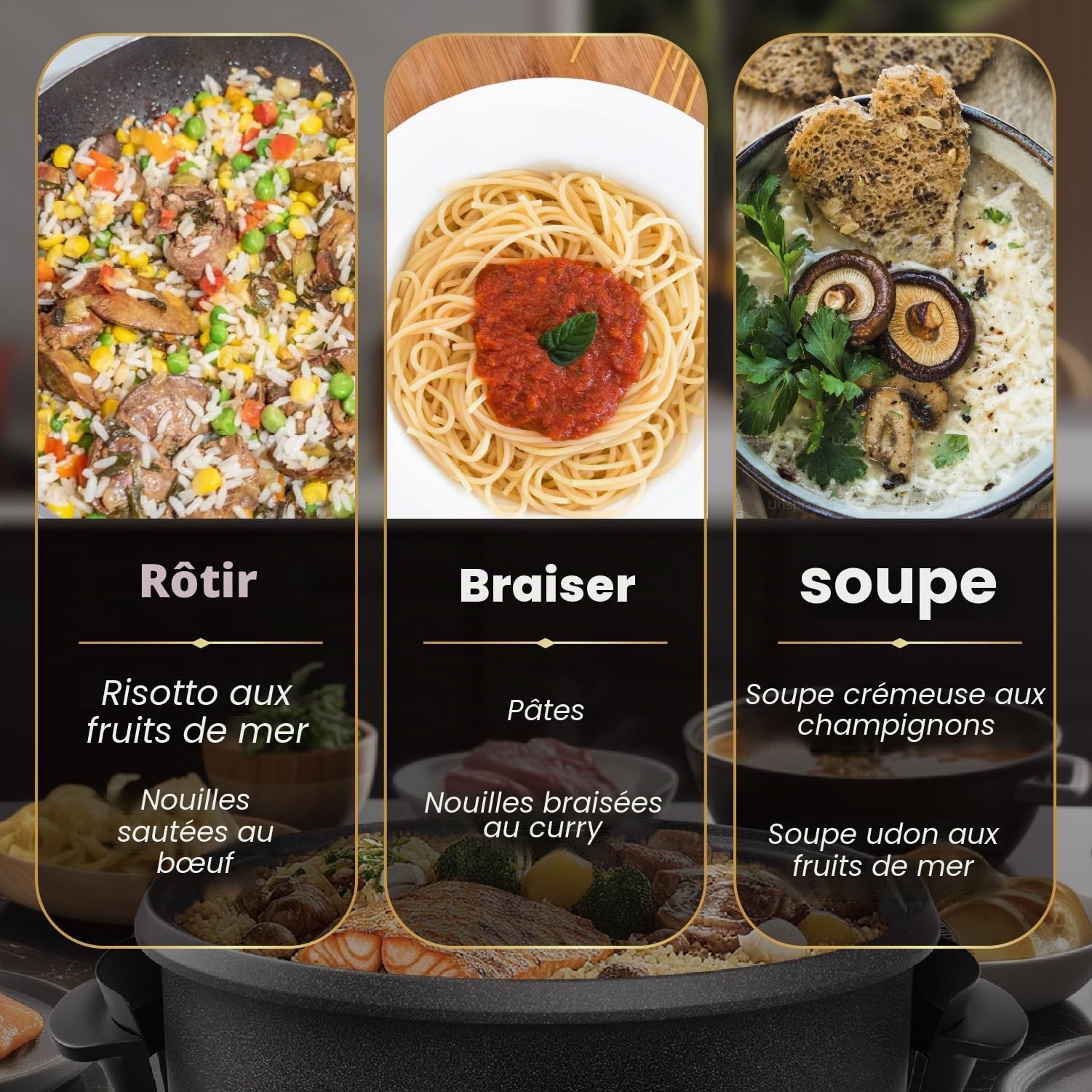 Poêle Multifonctionnelle 30x7 cm, 5,6 Litres Poêle Électrique avec Couvercle 1500W Poêle Électrique à Pizza (42CM)