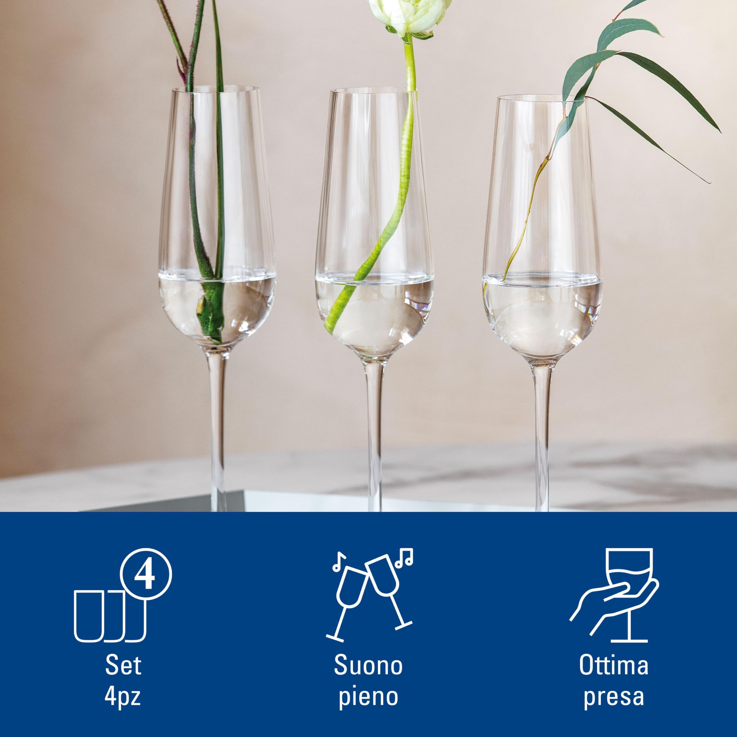 Villeroy & Boch – Rose Garden Bicchiere da Champagne- Spumante 4 Pezzi Trasparente, Lavabile in Lavastoviglie, Flutes Champagne, Flute Vetro, Flute Prosecco, Set Bicchieri Champagne, Cristallo