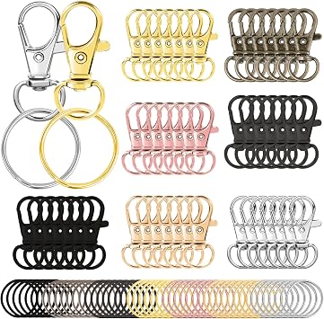AUGSUN 100PCS Swivel Clasps Lanyard Snap Hooks with Key Rings, Key Chain Clip Hooks Lobster Claw Clasps for Keychains Jewelry DIY Crafts Multicolor