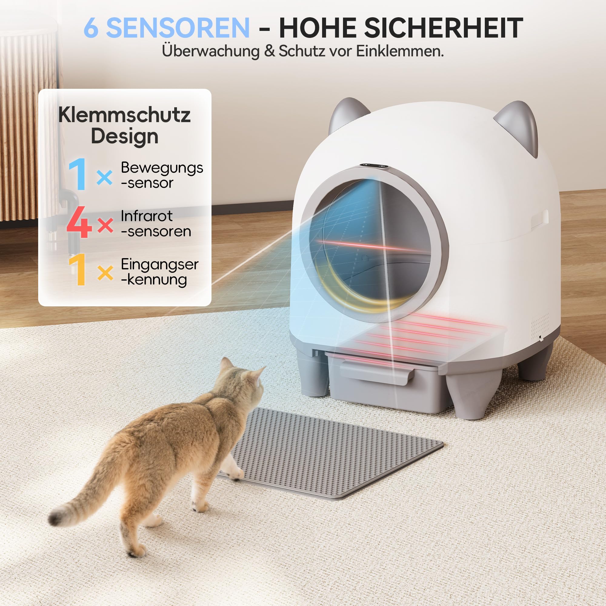 TRIUMPHKEY katzenklo Selbstreinigend, Automatische Katzentoilette 90L Große Fassungsvermögen mit APP, Geschlossen mit 6-Fach Geruchskontrolle & 9-Fach Schutz für KatzenFür mehrere Katzen
