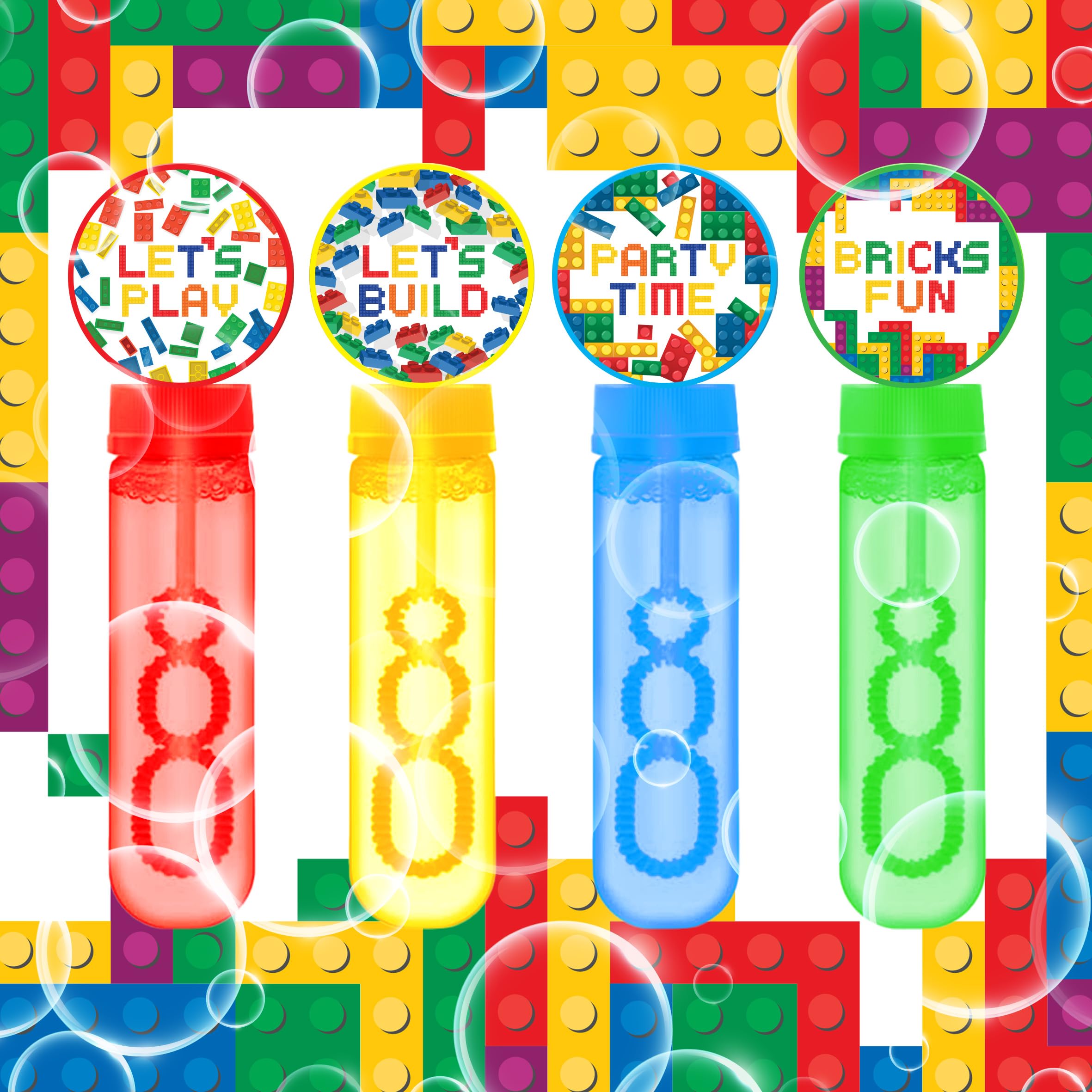 24Pcs Building Blocks Bubbles Wands Party Favors for Kids, Mini Bubble Wands Bulk Box Gifts for Boys Girls