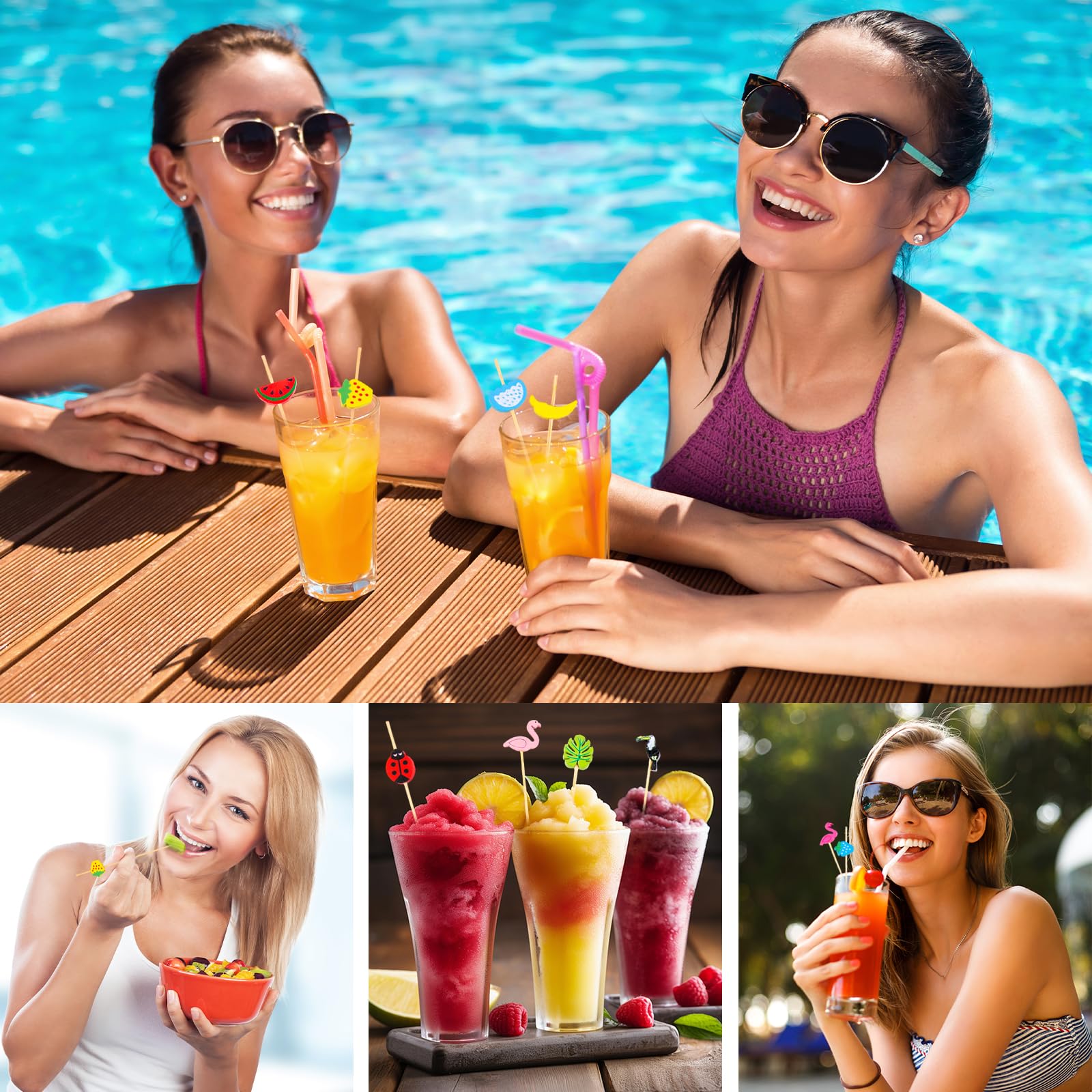 CIYIN 100 Pezzi Bastoncini Cocktail, Stecchini per Aperitivo, 12 cm Stuzzicadenti in Legno per Frutta con Motivo Tropicale, Stuzzicadenti Decorativi, per Antipasti Frutta Dessert