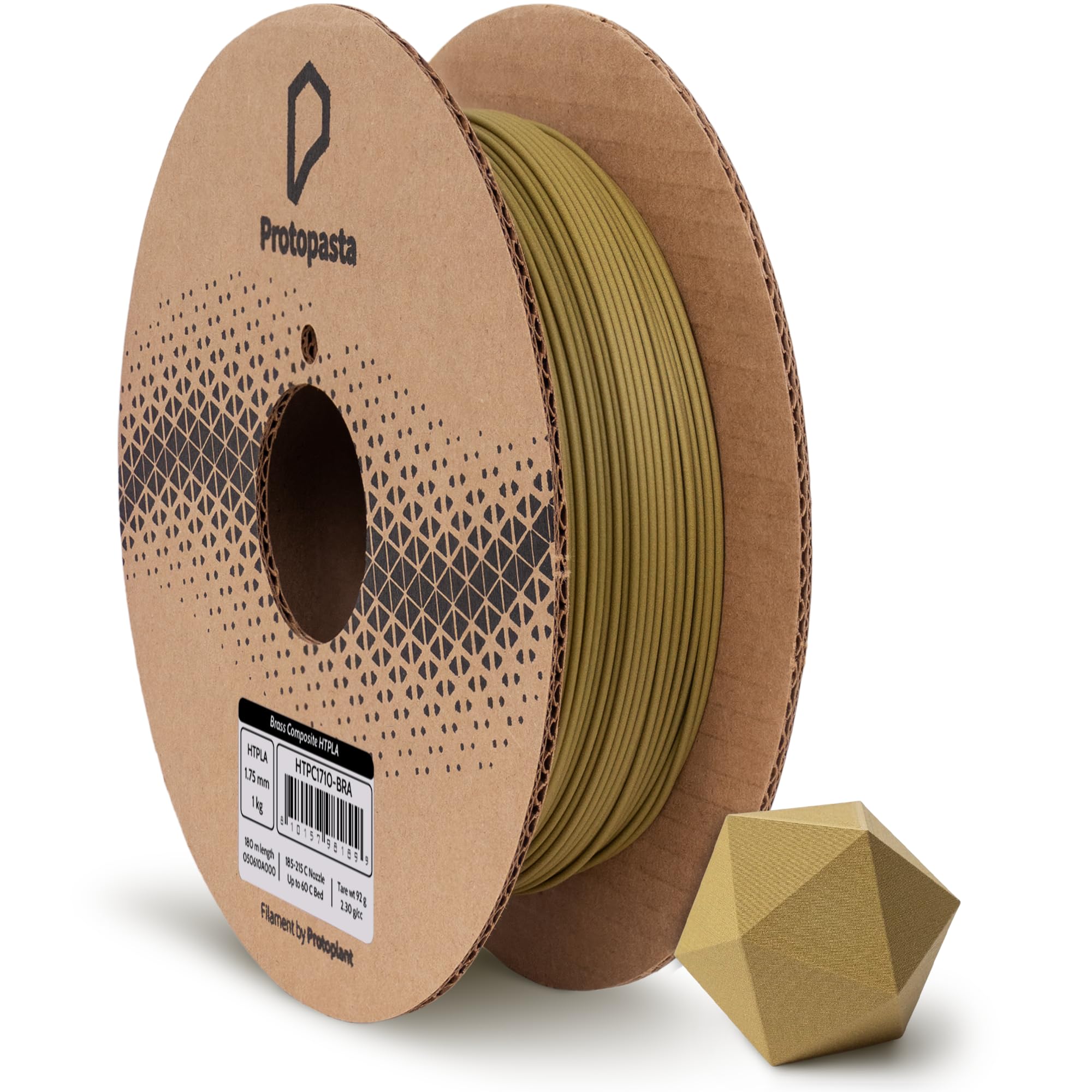 Protopasta Brass Filled PLA 3D Printer Filament | ProtoPlant Metal-Filled PLA Plastic Printer Filament with 60% Brass | Polish and Patina Friendly