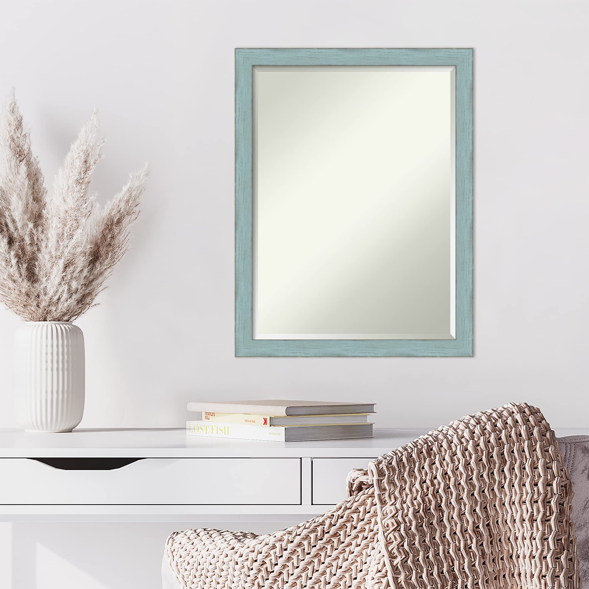 Amanti Art Wall Mirror, Sky Blue Rustic Wood Frame Mirror for Wall