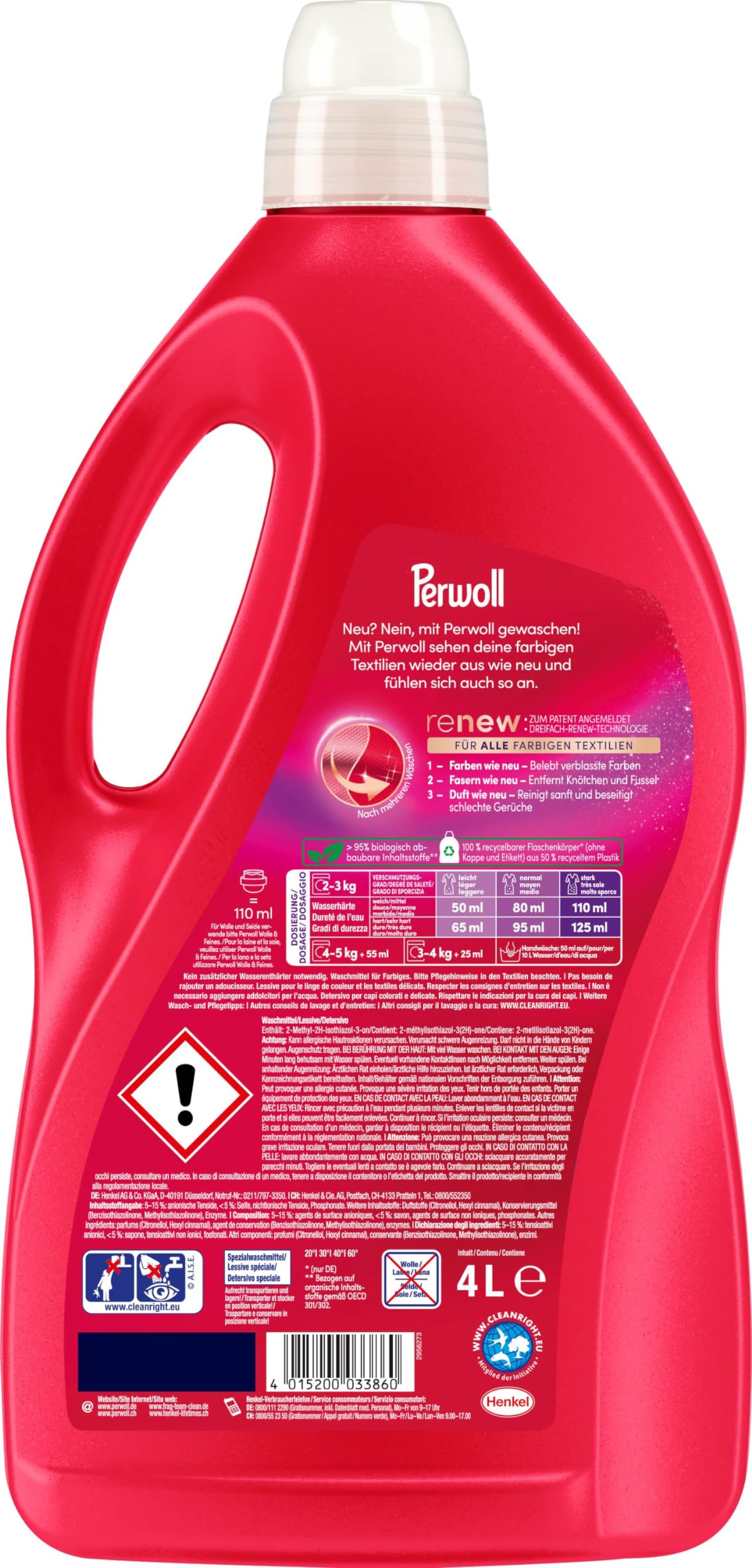 PERWOLL Color Waschmittel 160 (2 x 80 Waschladungen), Feinwaschmittel reinigt sanft und erneuert Farben und Fasern, für alle farbigen Textilien, Color Waschmittel mit Dreifach-Renew-Technologie