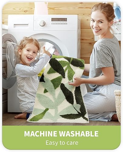 Miniatura 7 de Leaf - Alfombra larga para baño, color verde, extra grande, de microfibra antideslizante, absorbente, lavable, 48 x 24 pulgadas