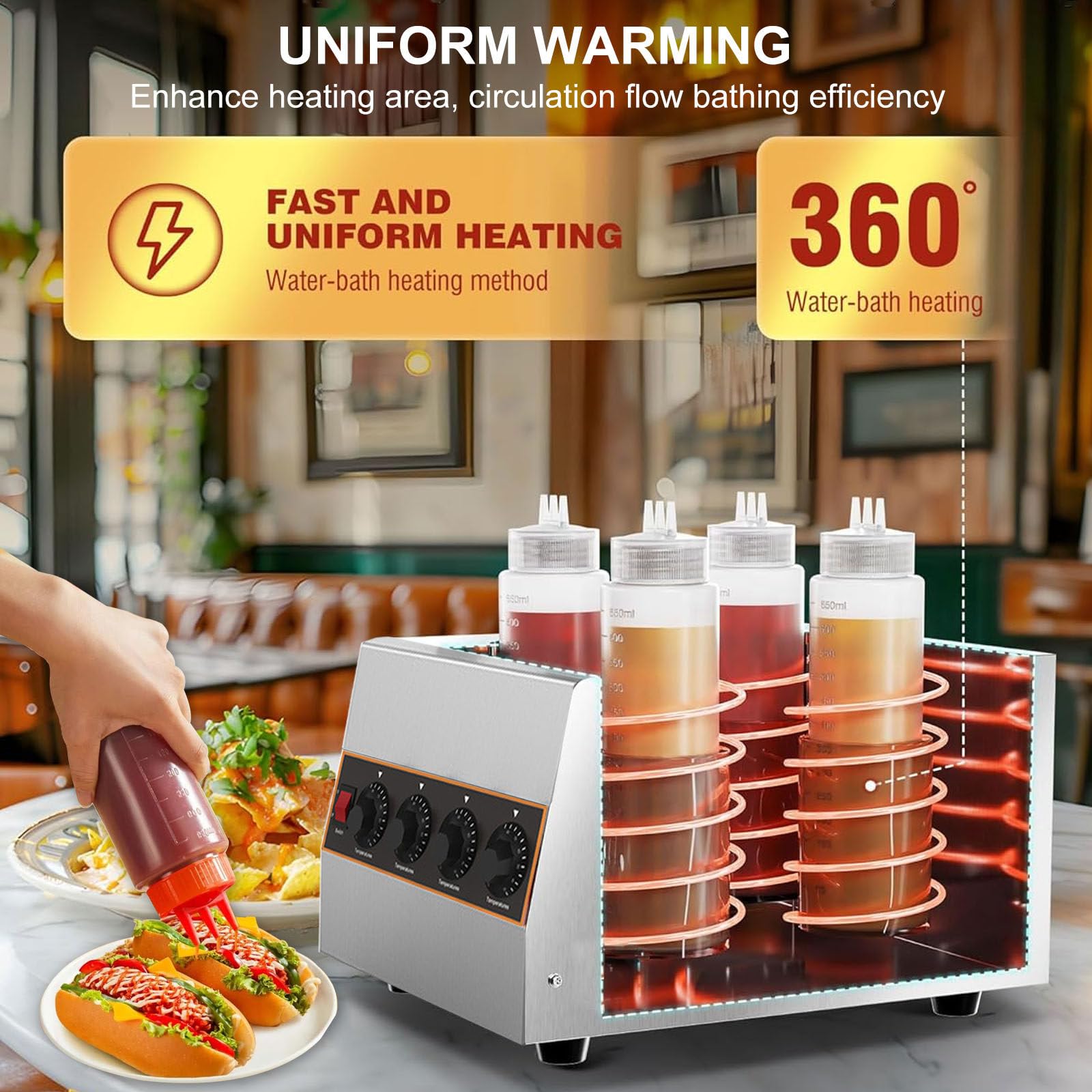 Calentador EléCtrico De Salsa De Queso, Dispensador De Queso Nacho, Calentador De Biberones Con Salsa De Queso Caliente De 640 W, Calentador De Jarabe De Acero Inoxidable Con 4 Bombas,220V