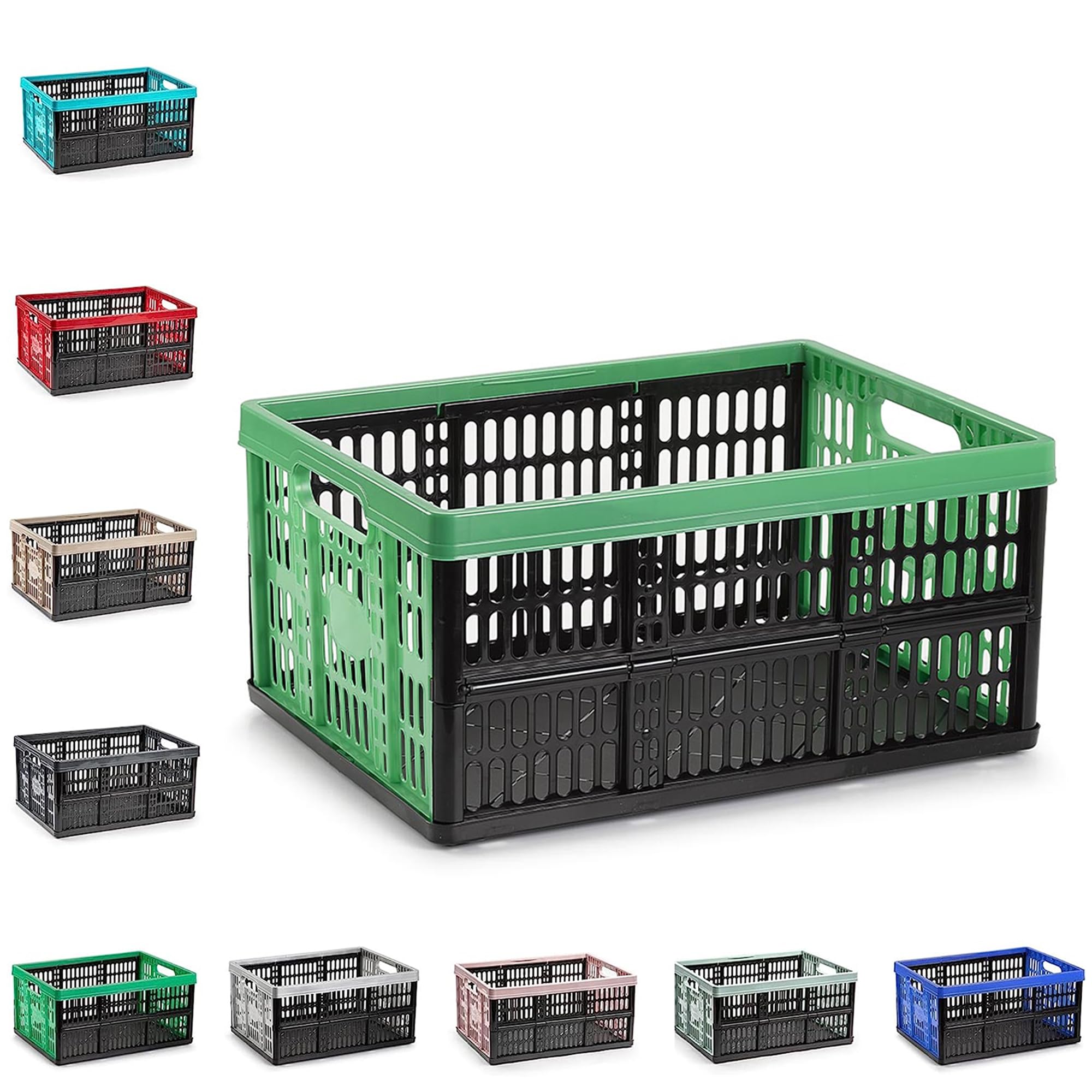 plastific 32L Collapsible Storage Box Foldable Crate with Handles Stackable