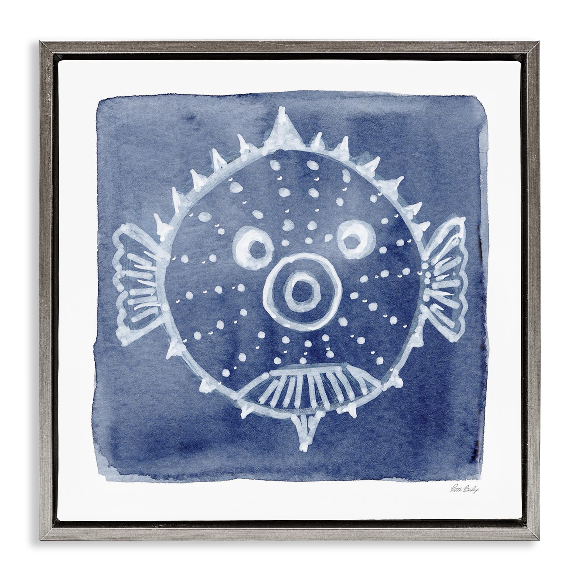Stupell Industries Luster Gray (Matte) Whimsical White Blow Fish Nautical, 17 X 17 Inch Canvas In Floater Frame