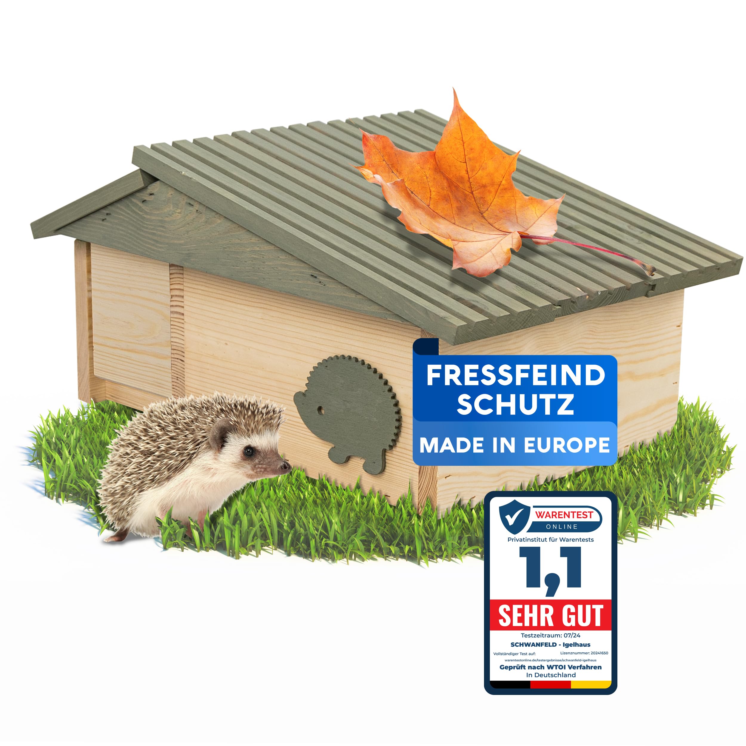 SCHWANFELD® XXL Igelhaus Winterfest mit Boden [SCHÜTZT VOR FRESSFEINDEN] - Igelhaus mit Rattenklappe - Premium Igelfutterhaus mit Labyrinth Eingang - Hochwertige Igelhäuser Igel Haus - Igel Schlafhaus