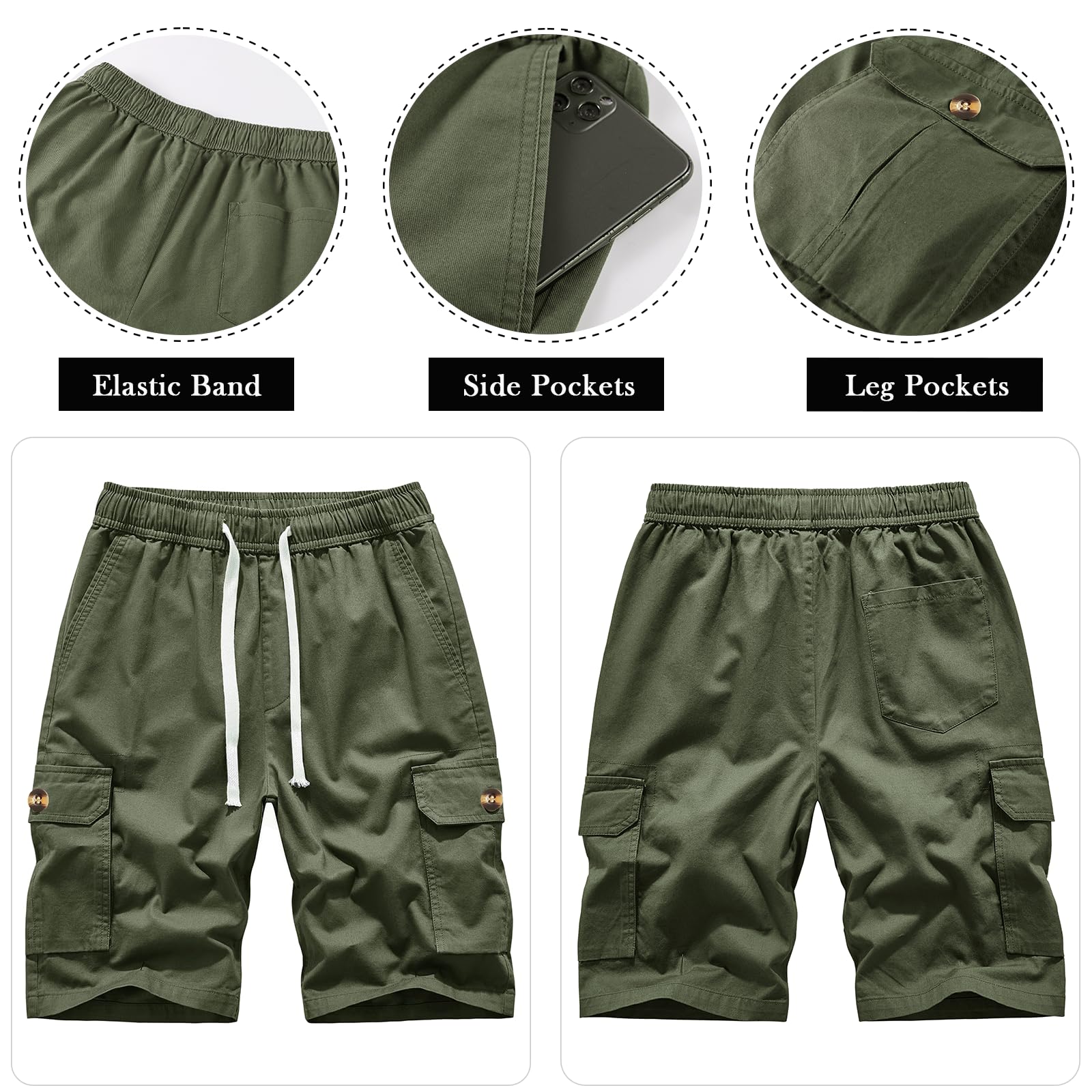 Msmsse Womens Cargo Hiking Shorts Summer Casual Drawstring Knee Length Shorts for Women Army Green XL
