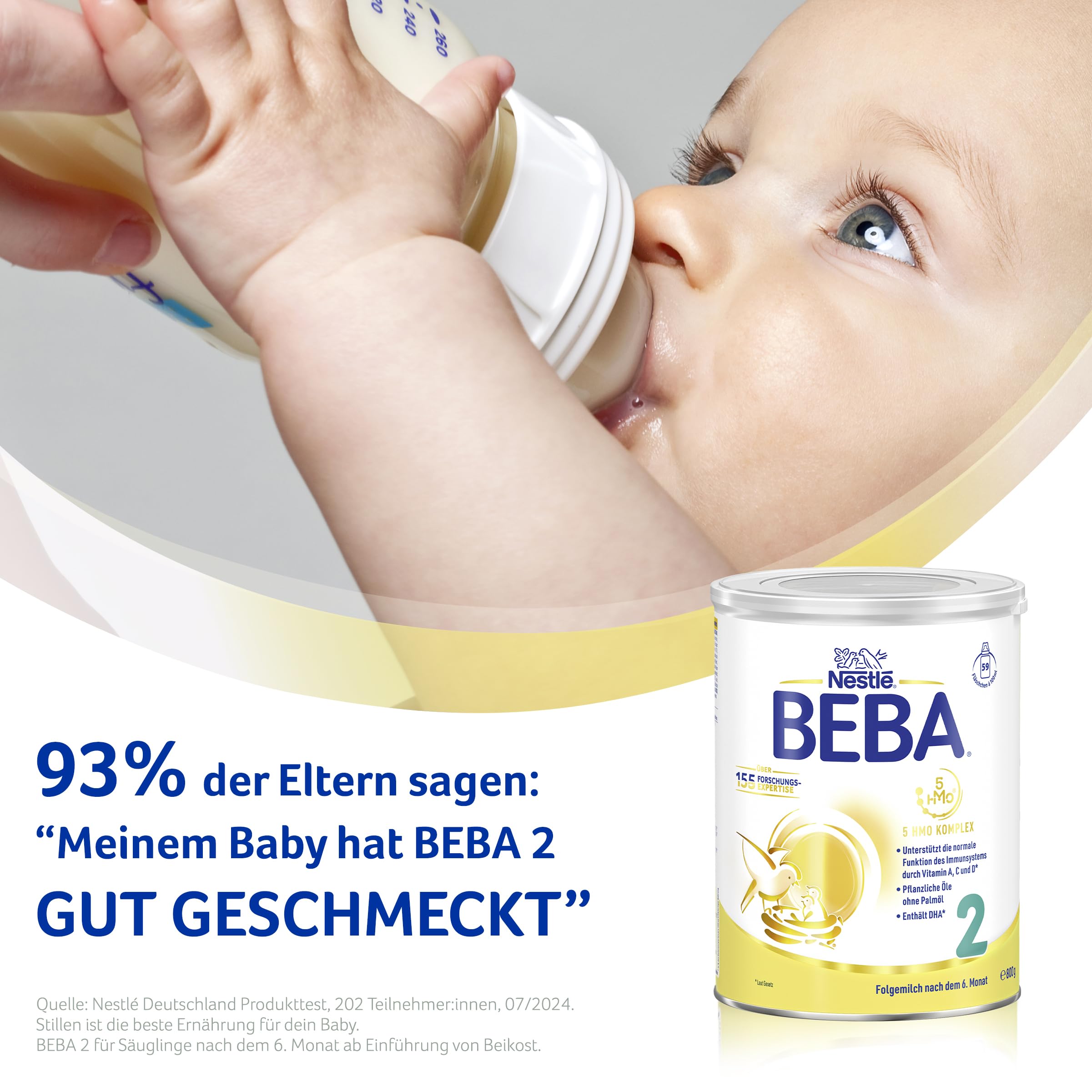 BEBA 2 - Folgemilch nach dem 6. Monat, Mit 5 HMO Komplex, Altersgerecht angepasster Proteingehalt, Nur Laktose, Ohne Palmöl, Ohne Fischöl, Babynahrung, Baby-Milchpulver, 6er Pack (6 x 800g)