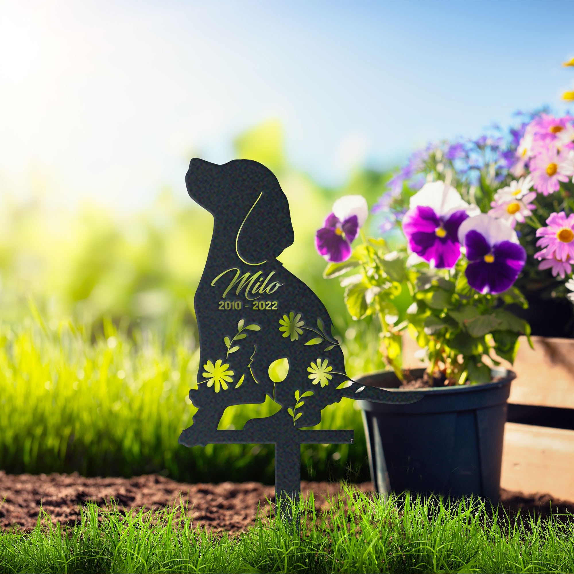 WEIYALIY Personalised Dog Memorial Gift, Beagle Dog Memorial Plaques, Metal Garden Decor, Custom Name Sign, Pet Grave Marker for Dogs, Headstone, Pet Bereavement Gifts, Remembrance Plaque