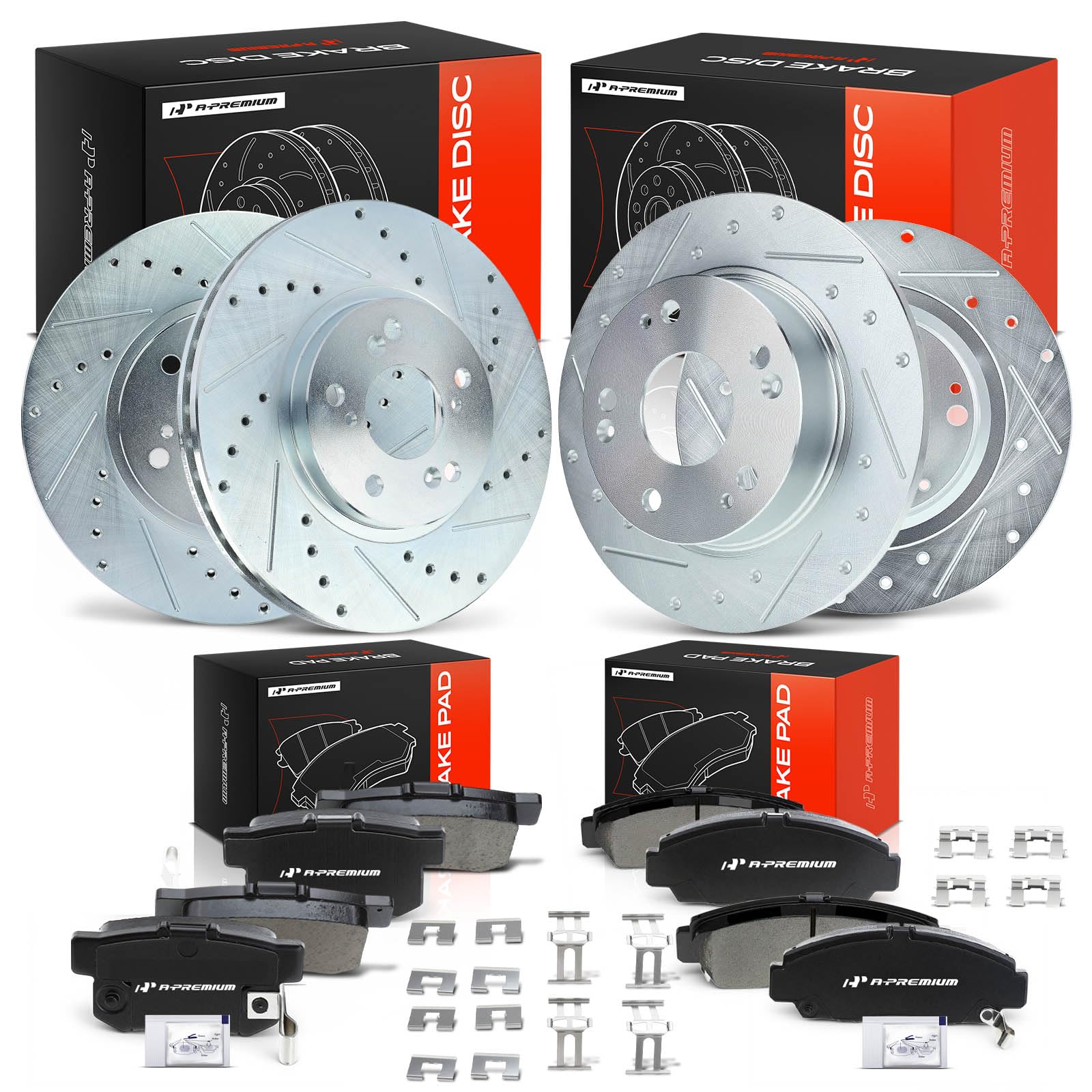 Photo 1 of A-Premium Front and Rear Drilled and Slotted Disc Brake Rotors + Ceramic Pads Kit Compatible with Select Acura and Honda Models - TSX 2004-2008, Accord 2003-2007, 12-PC Set