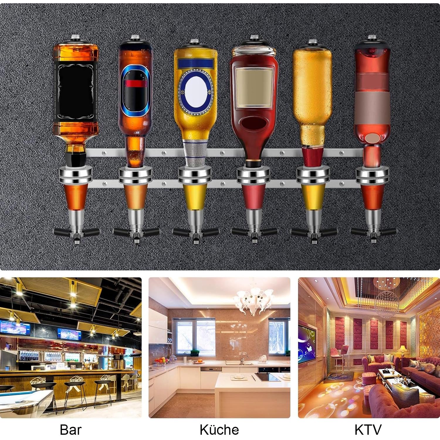 Youyijia 6 Schnapsspender Flaschenhalter Wandmontiert, 6 x 30 ml Bar Butler Getränkehalter für Spirituosen, Aluminiumlegierung, optisches Spirituosen-Barzubehör-Set für die Hausbar, Küche oder Bar
