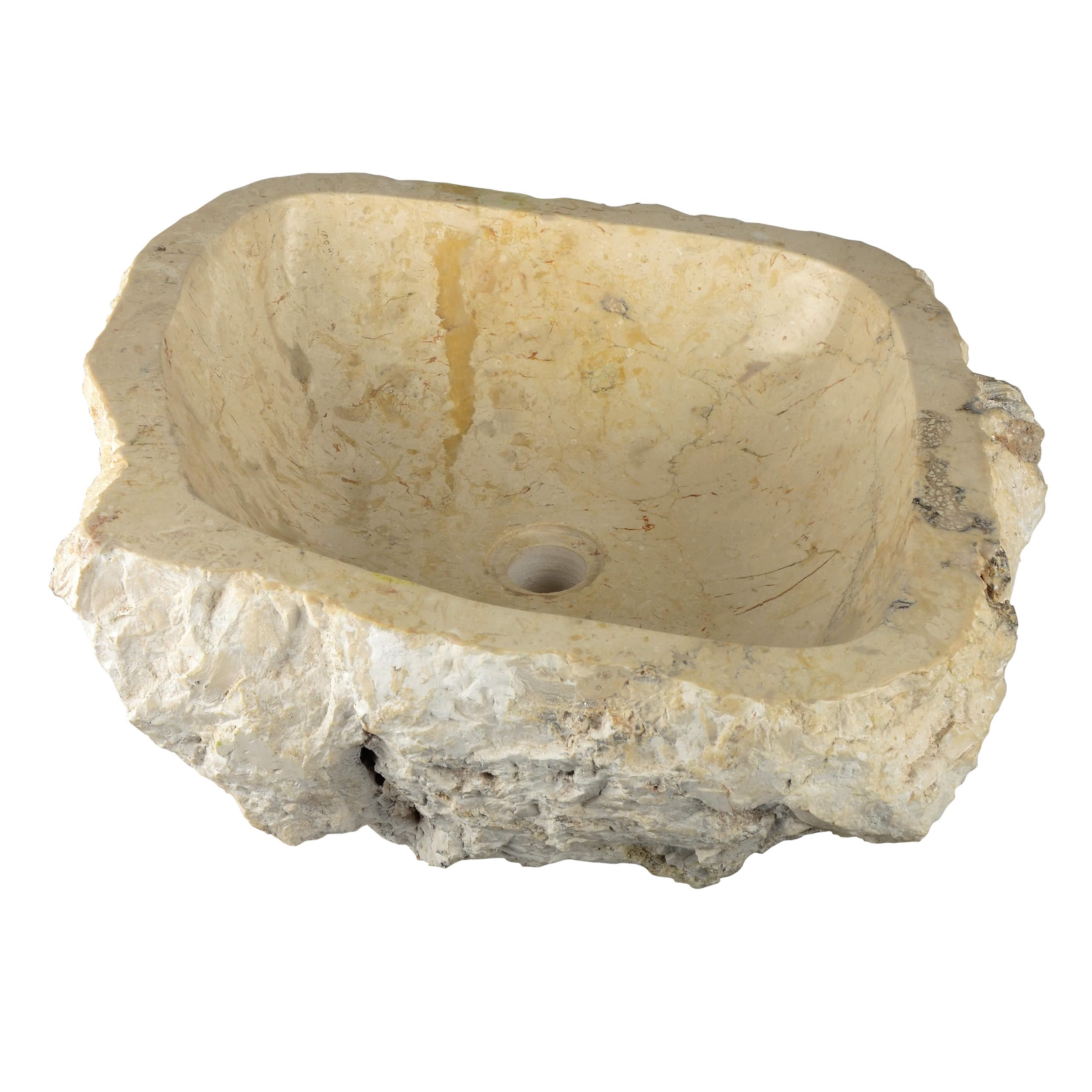 DIVERO Natur-Stein Waschbecken TORTONA2 aus Marmor – Farbe: Creme-Weiß