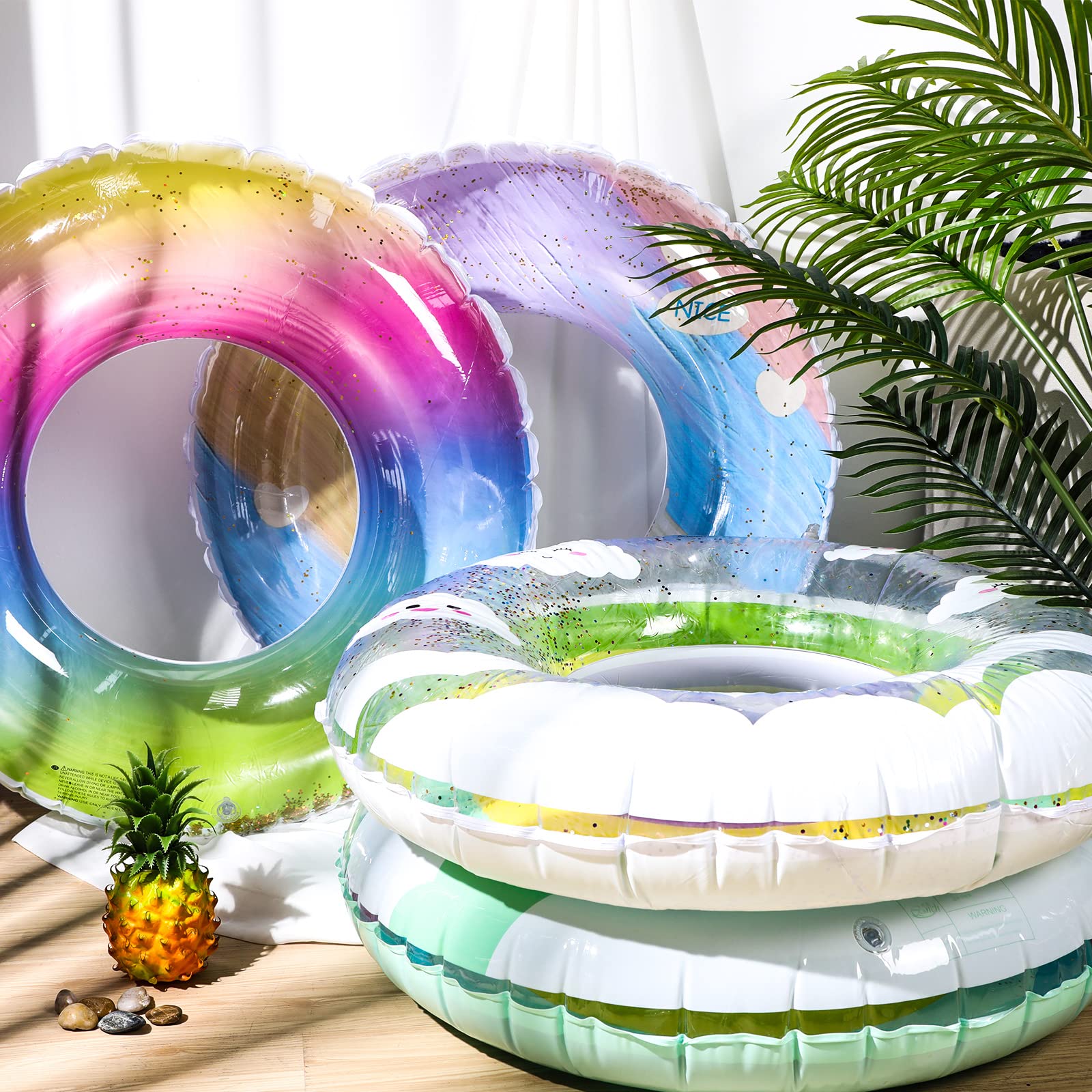 Snapklik.com : Wettarn 4 Pcs Rainbow Glitter Pool Float Inflatable For ...