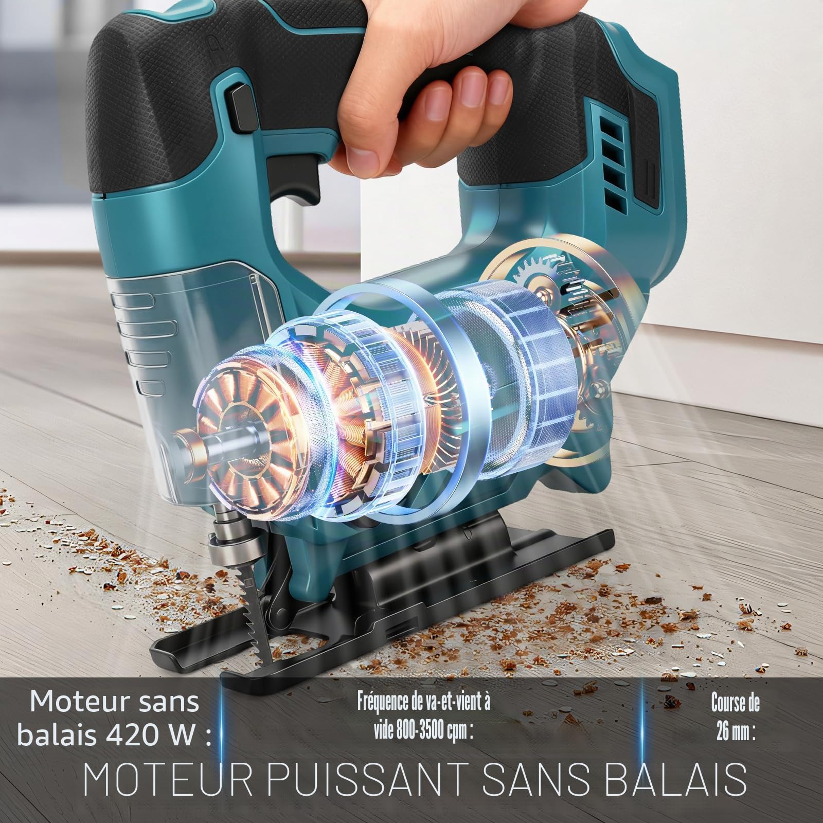 Scie Sauteuse Sans Fil pour Makita 18V batteries, 3500 tr/min, coupe à onglet 0-45°, 500 W sans balais, 6 lames, Scie sauteuse excentrique électrique pour bois, plastique, métal (sans batterie)