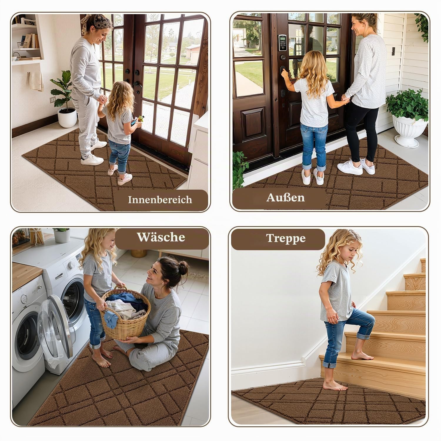 Biscpro Schmutzfangmatte Innen 80x120cm Maschinenwaschbare Fußabtreter Fußmatte Linienmuster rutschfest Eingangsteppich Fussmatte,Türmatte für Küchen,Eingang,Haustür&Flur-Braun